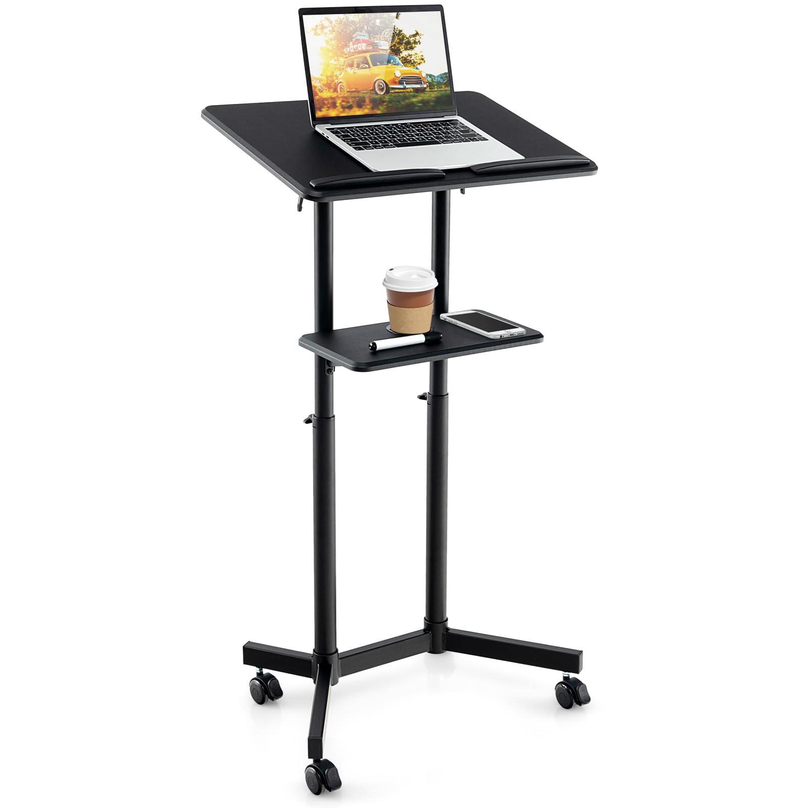 Giantex Mobile Laptop Podium, Height Adjustable Standing Desk with Storage Tray