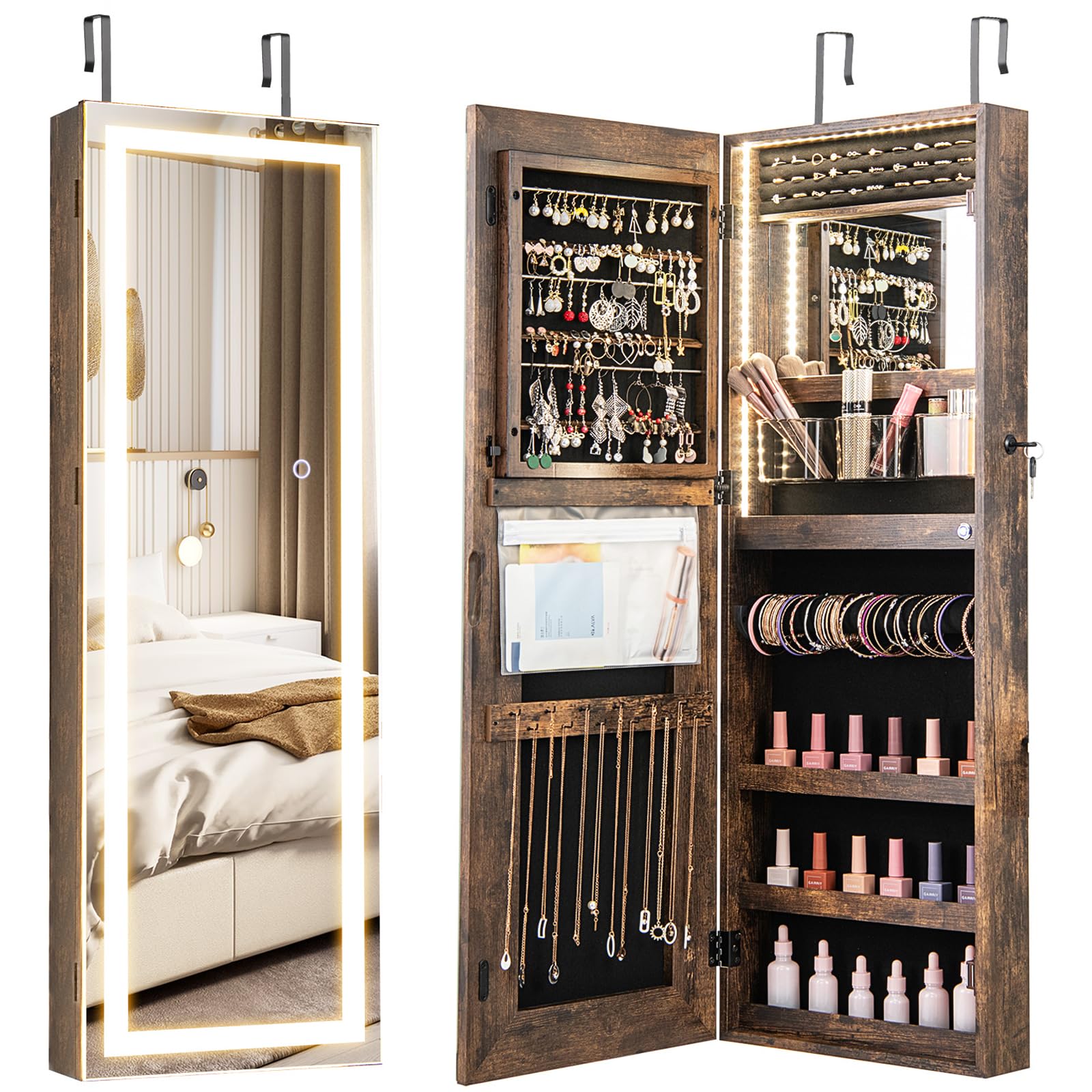 CHARMAID LED Mirror Jewelry Cabinet