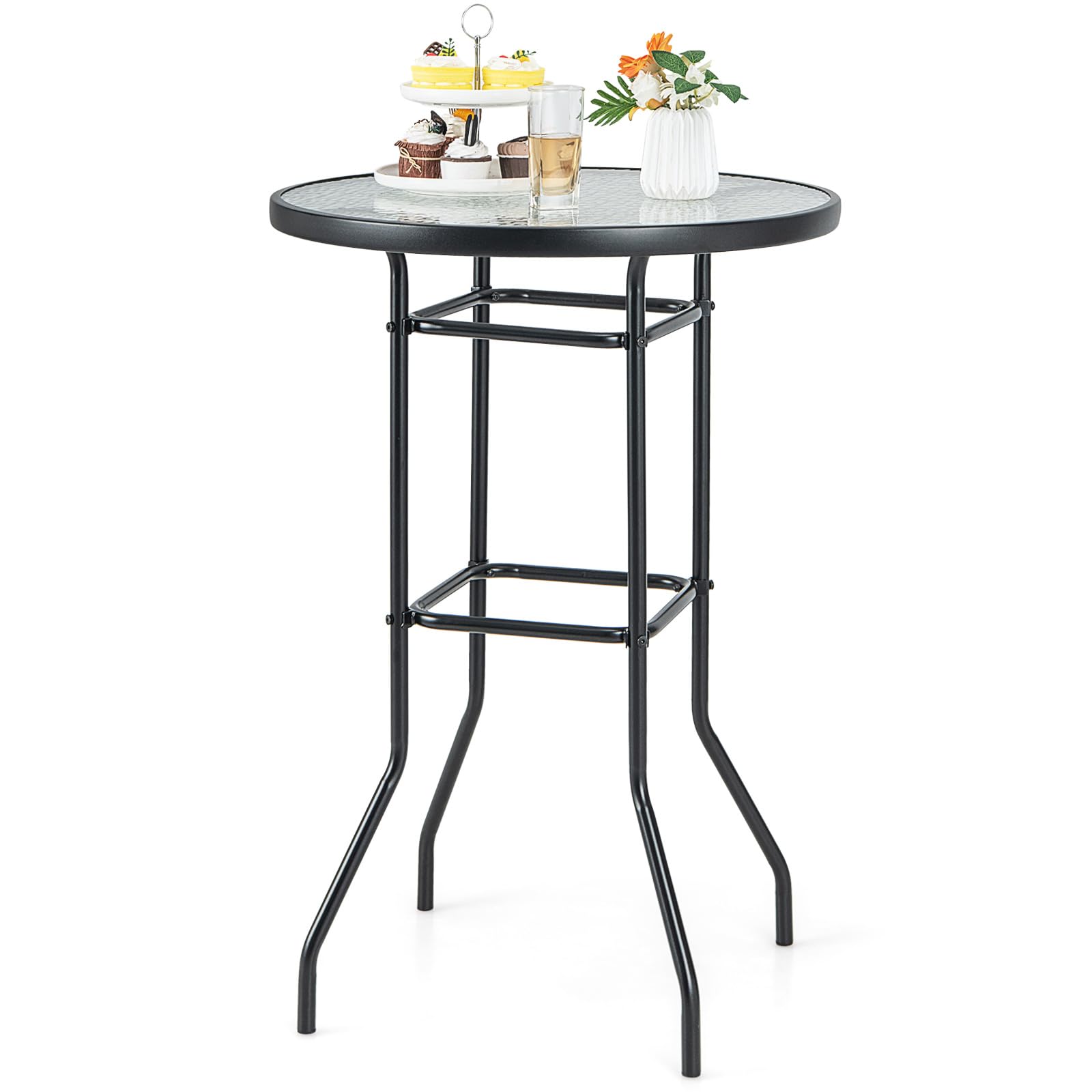 Giantex Patio Bar Table, 38" Height High Top Bistro Table, 27" Round Tempered Glass Tabletop