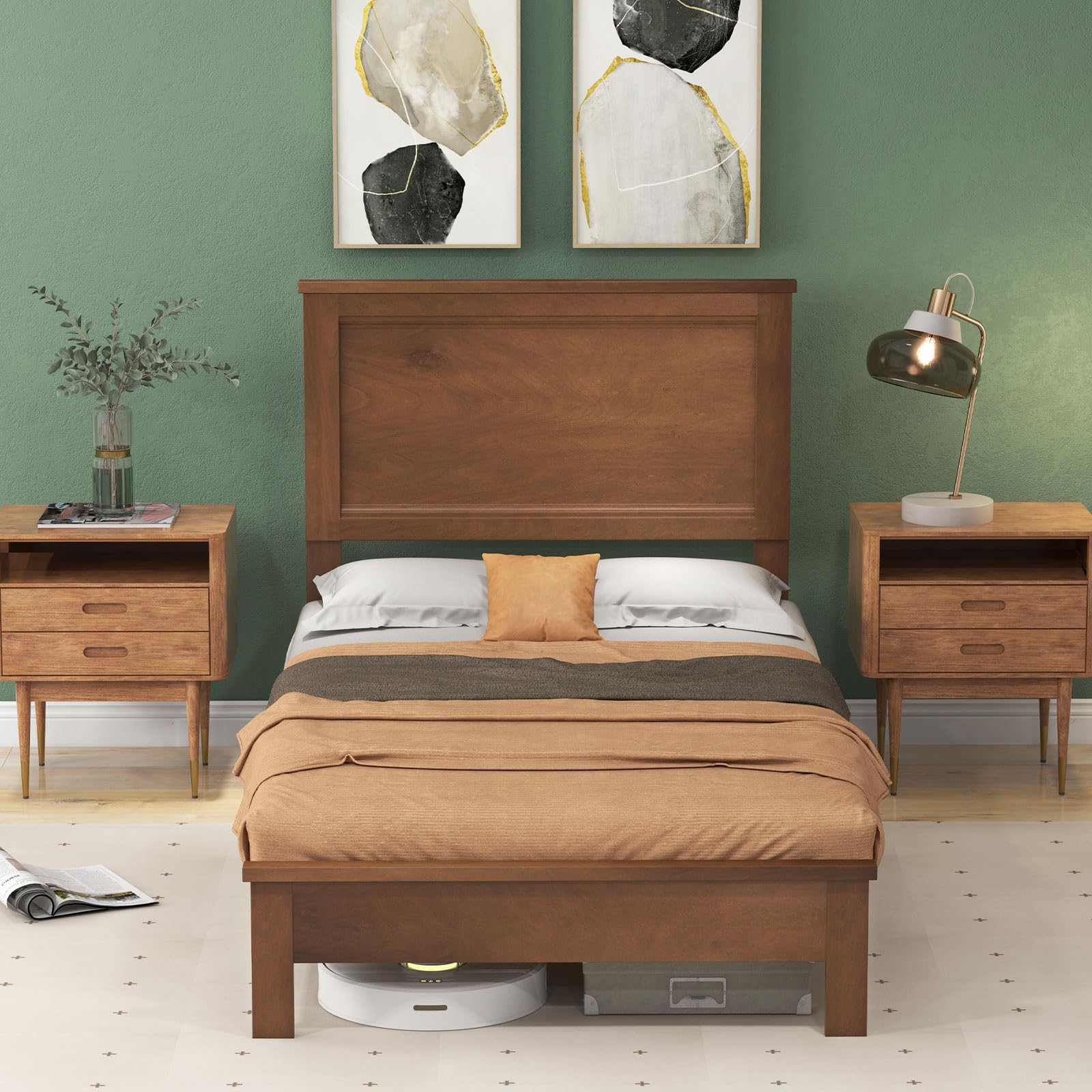 Platform Bed w/ Rubber Wood Legs & Integrated Headboard | Wooden Bed Frame