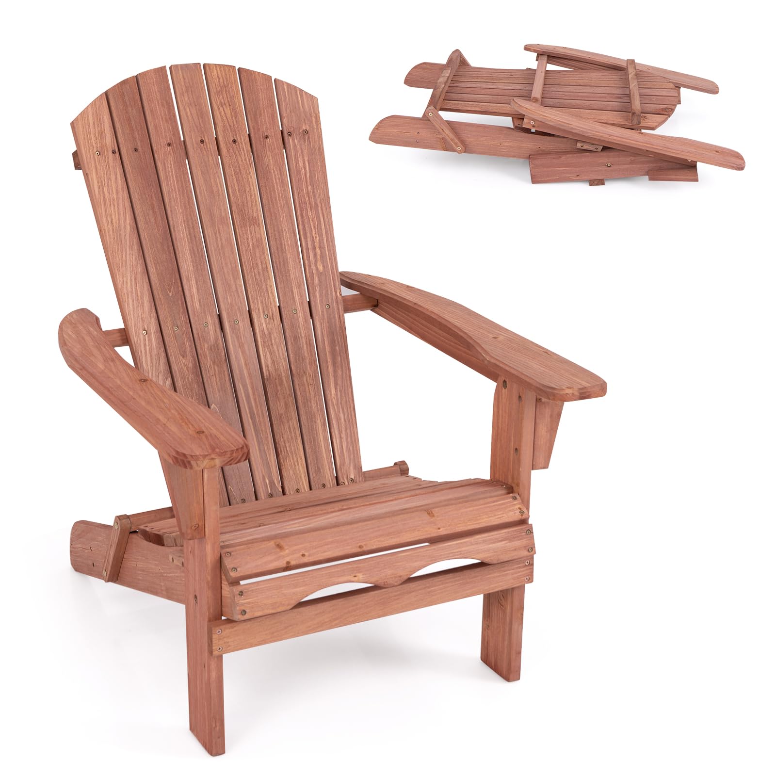 Giantex Foldable Adirondack Chair Set of 1/2/4 - Folding Front Porch Chairs with High Back, Wide Armrests, 400 LBS Max Load