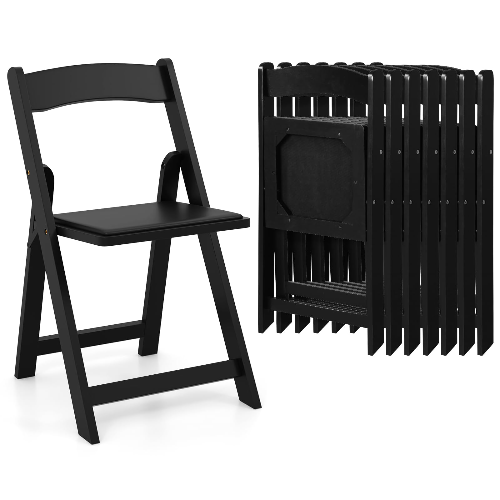 Giantex Folding Chairs, Wooden Dining Chairs Set, Padded Foldable Chairs w/Backrest