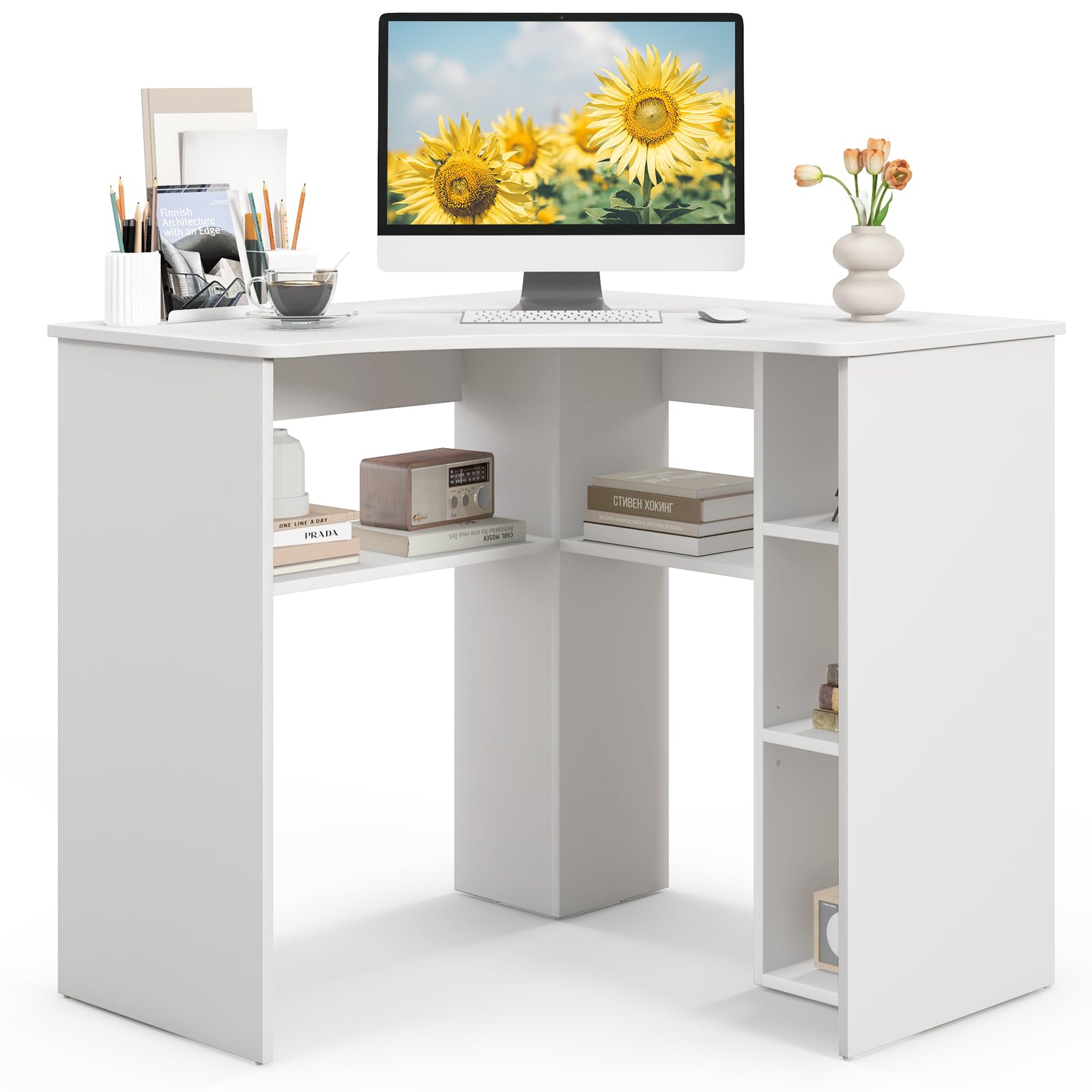 Giantex Corner Desk with Storage, 34" W x 30.5" H Small Computer Desk with Adjustable Shelves