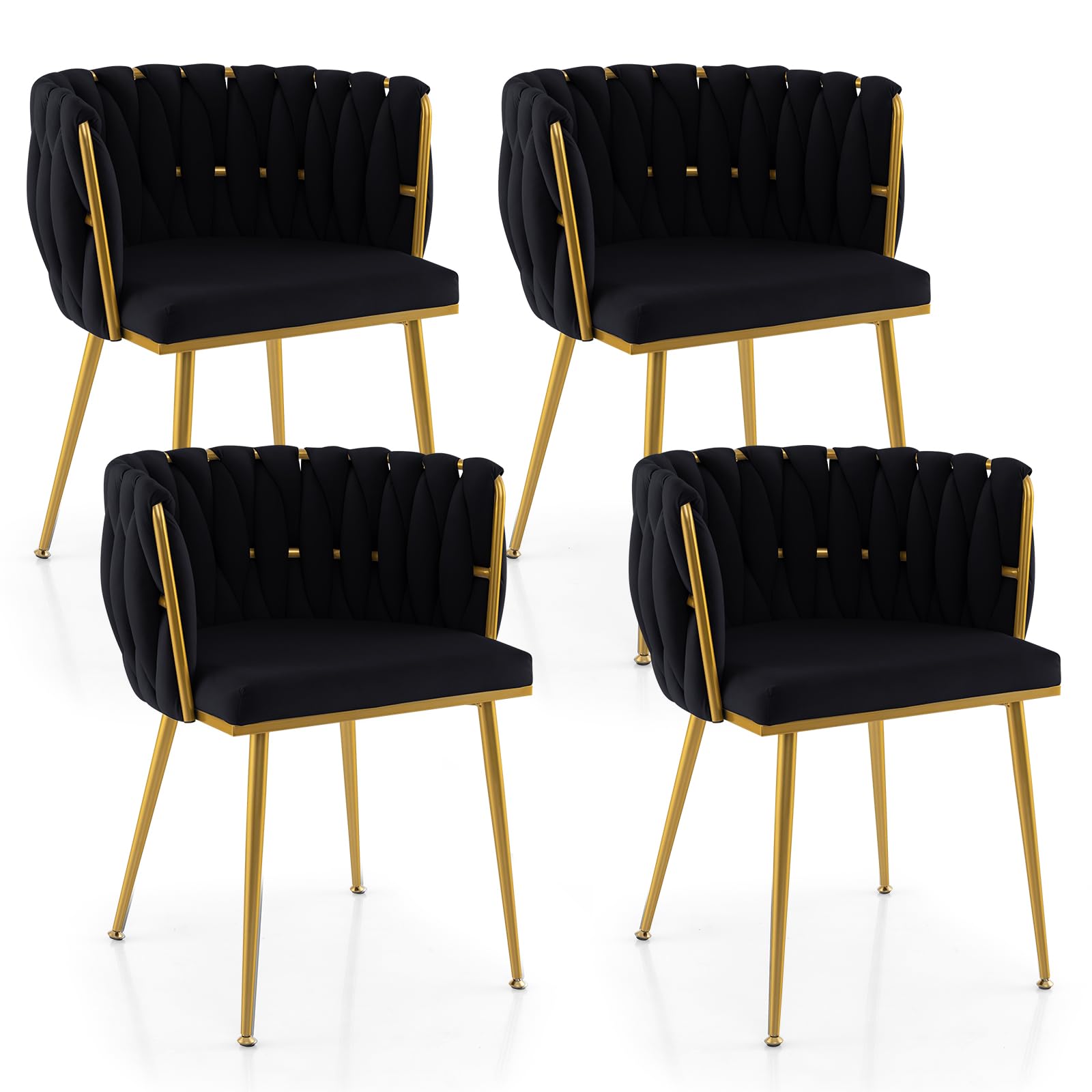 Giantex Velvet Dining Chairs Set of 4, Upholstered Kitchen Chairs w/Curved Backrest, Gold Metal Legs & Adjustable Foot Pads