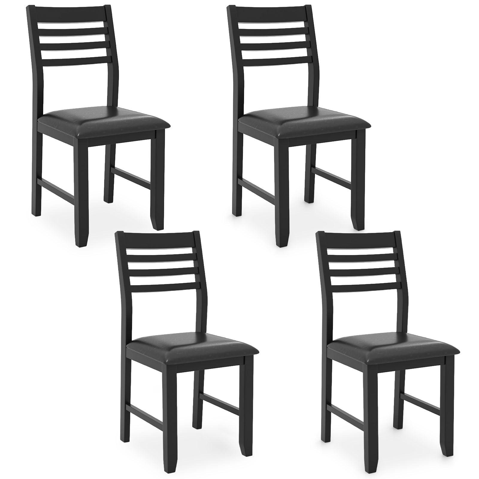 Giantex Dining Chairs Black, Faux Leather Upholstered Kitchen Chairs w/Padded Seat & Ladder Back