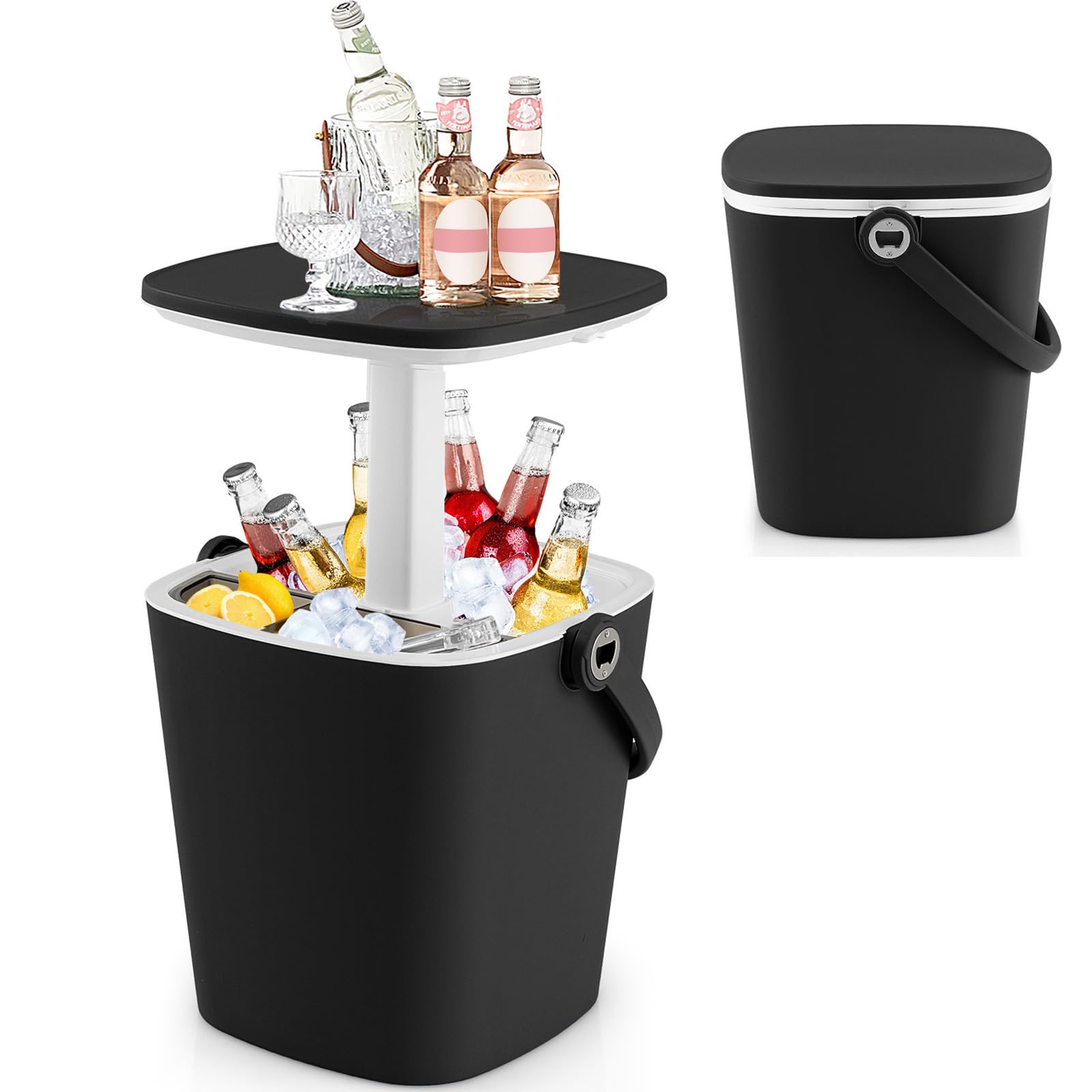 Giantex Outdoor Side Table Cooler - 4 Gallon Portable Beer Wine Ice Bucket with Handle