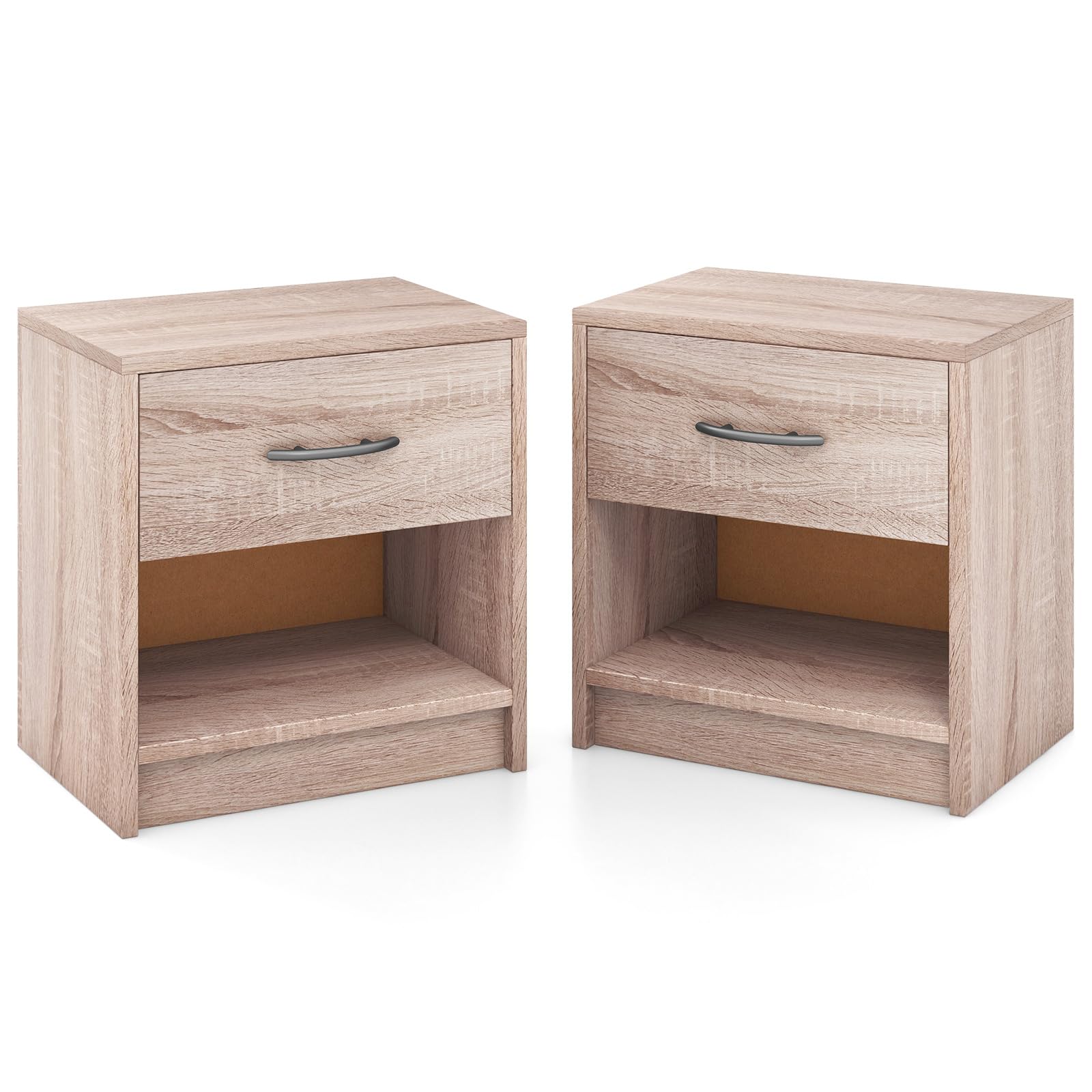 Giantex Night Stand Set of 1/2 with Drawer, Wood  End Table with Open Storage Shelf for Bedroom