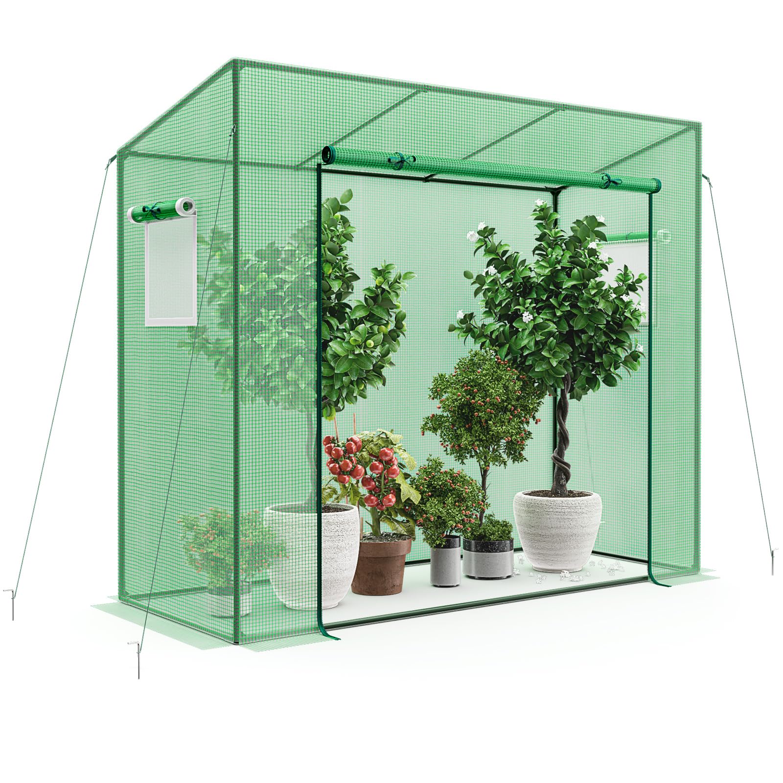 Giantex Walk-in Greenhouse, 4 Ground Stakes & Ropes, Outdoor Portable Mini Greenhouse w/ PE Cover