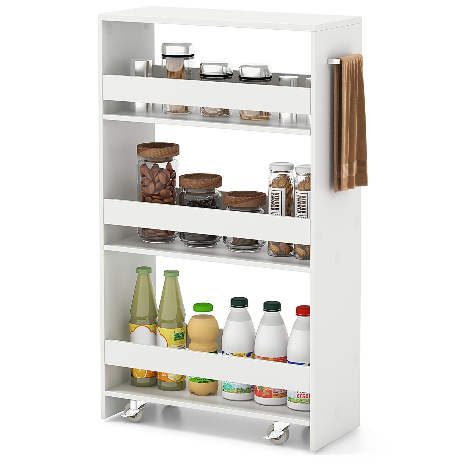 Giantex 4 Tier Rolling Slim Storage Cart, 8” Narrow Slide Out Kitchen Cart w/Handle & Open Shelves