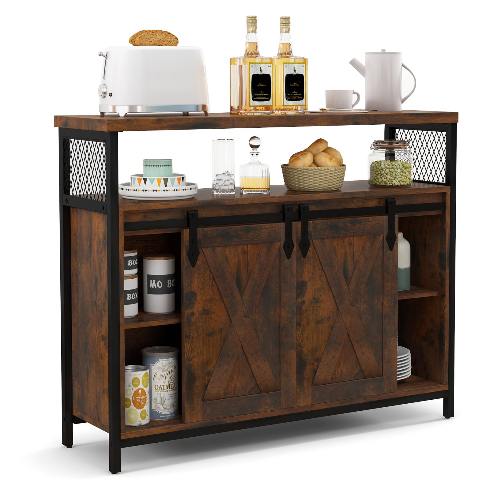 Giantex Buffet Cabinet with Storage, Farmhouse Coffee Bar Cabinet w/ 3-Level Adjustable Shelves