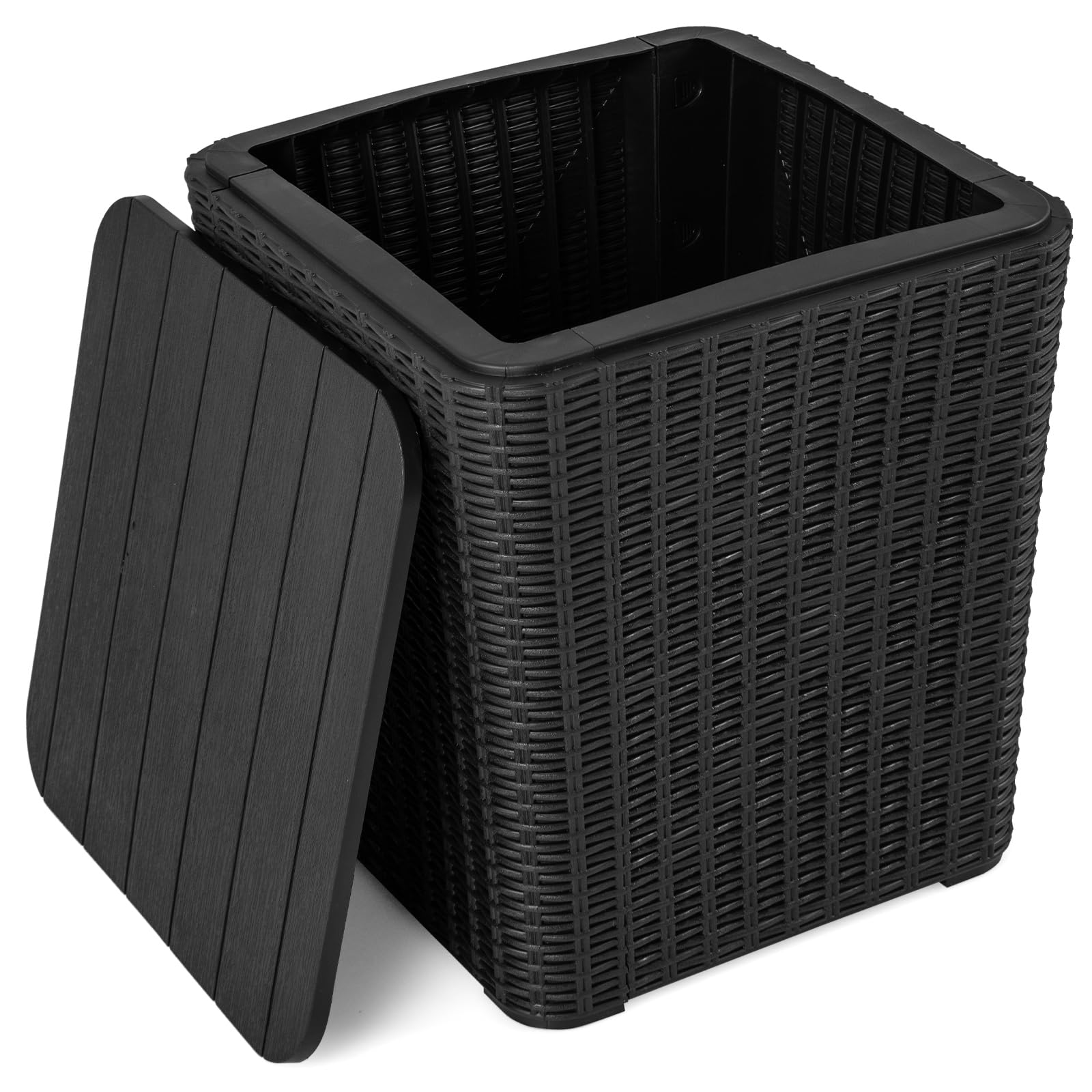 Giantex Small Outdoor Side Table - 11.5 Gallon Deck Box with Removable Lid & Wicker-woven