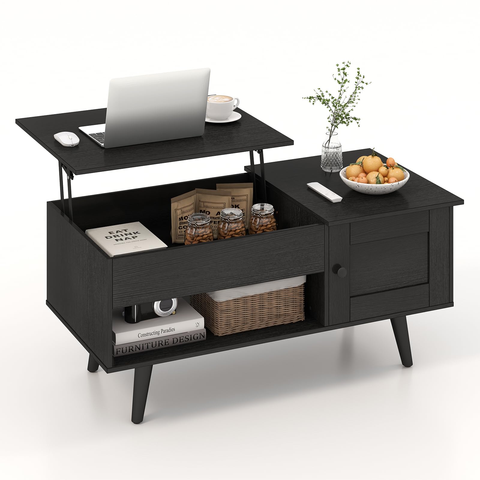 Giantex Lift Top Coffee Table, Modern Cocktail Table with Hidden Compartment, Open Shelf & Cabinet