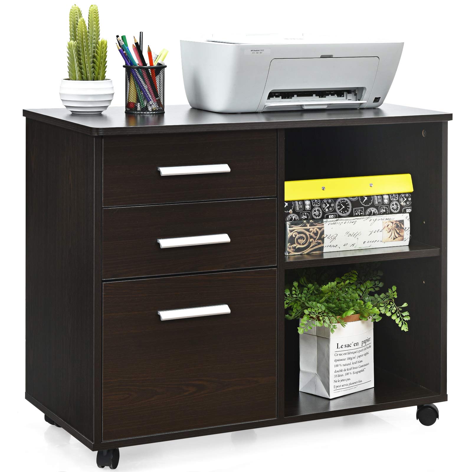 3-Drawer File Cabinet | Mobile Lateral Filing Cabinet with Wheels