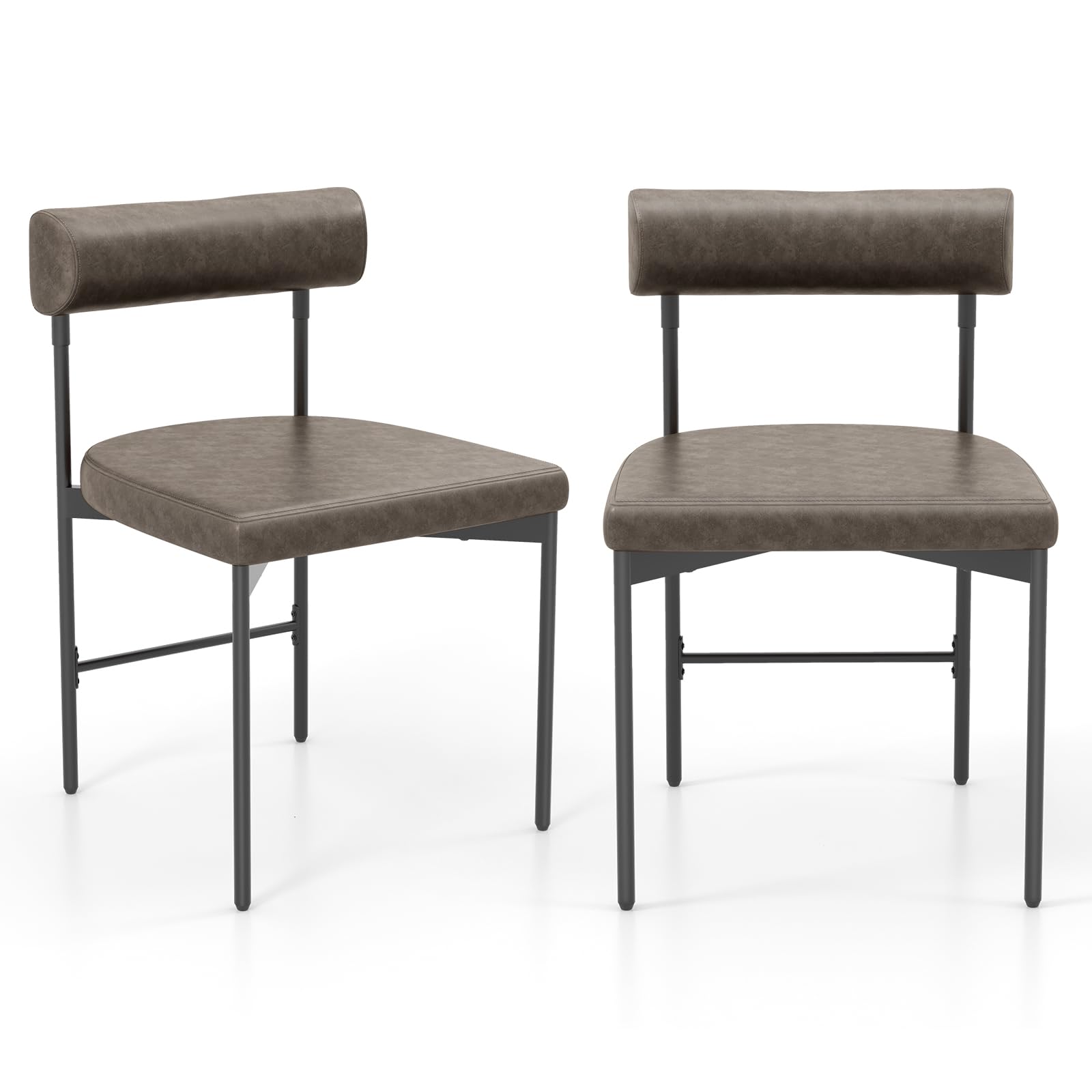 Giantex Dining Chairs, Faux Leather Upholstered Kitchen Side Chair with Padded Backrest and Cushion, Metal Legs