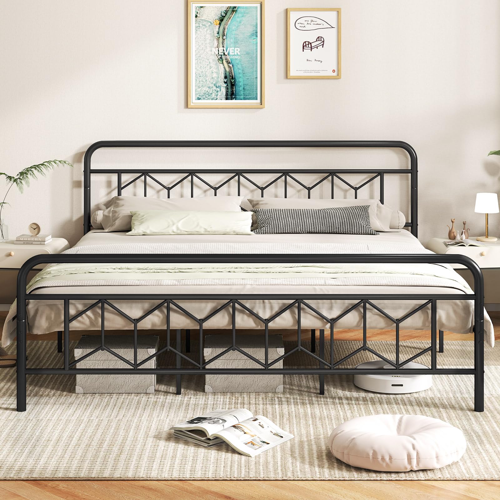 Giantex Metal Twin Bed Frames with Victorian Style Headboard & Footboard, Heavy Duty Slats Support Mattress Foundation