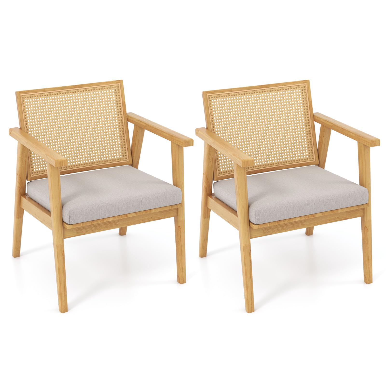 Giantex Modern Rattan Accent Chair Set of 2/4, Mid Century Accent Chairs w/Curved Backrest