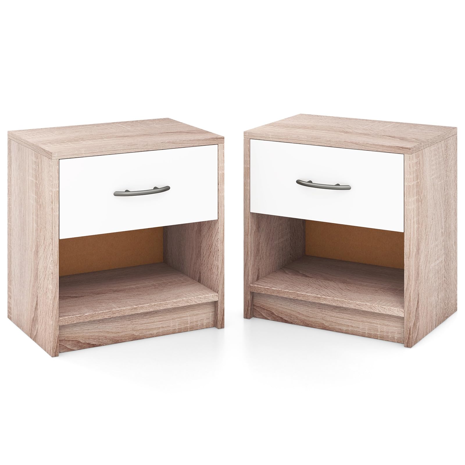 Giantex Night Stand Set of 1/2 with Drawer, Wood  End Table with Open Storage Shelf for Bedroom