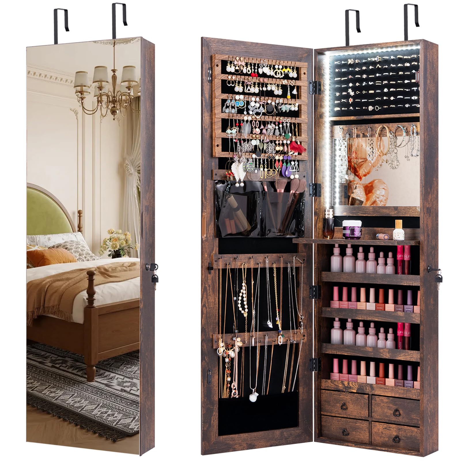 CHARMAID LED Strip Jewelry Armoire with 47.2" H Full Length Mirror