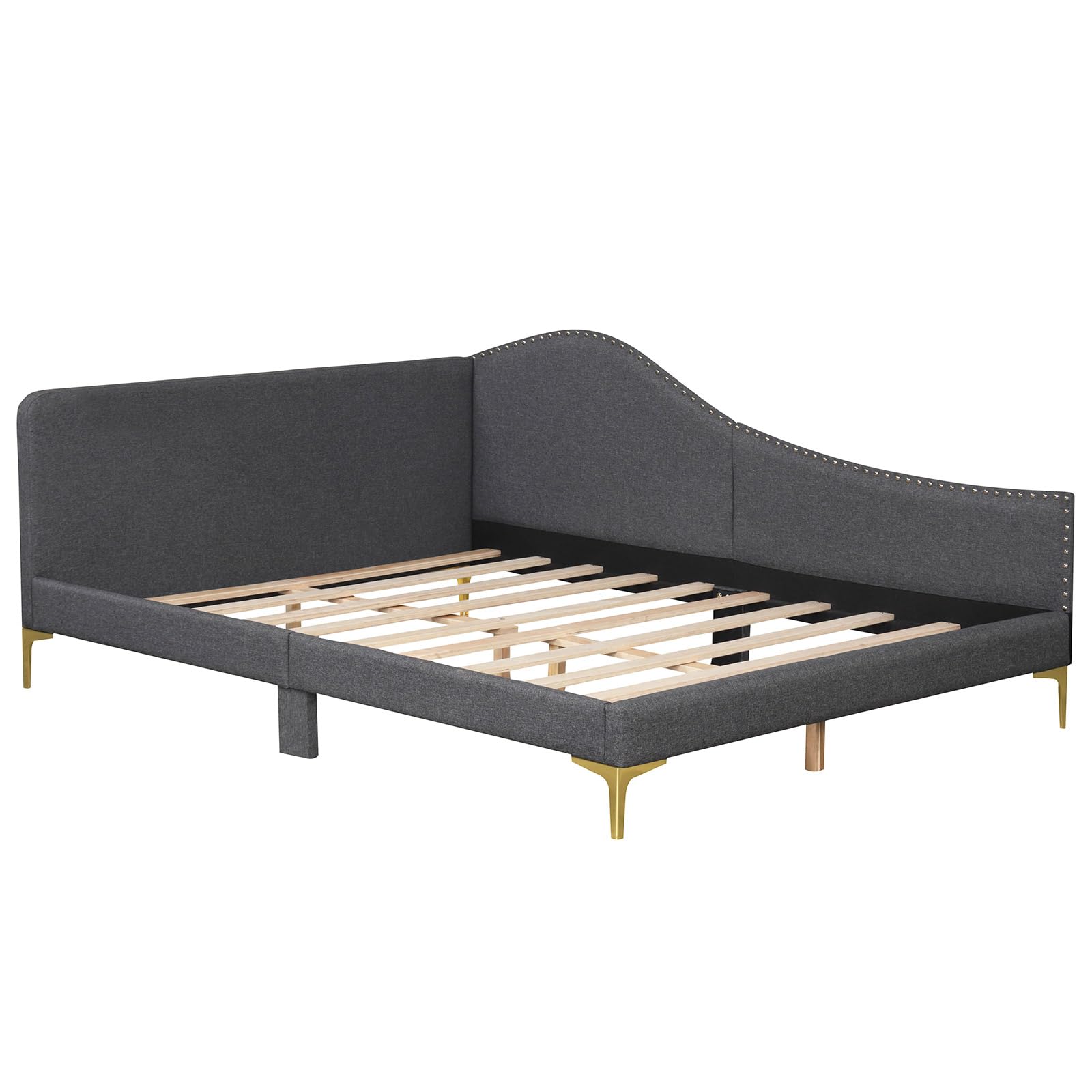 Giantex Upholstered Daybed, Rivet-Tufted Platform Bed with Headboard