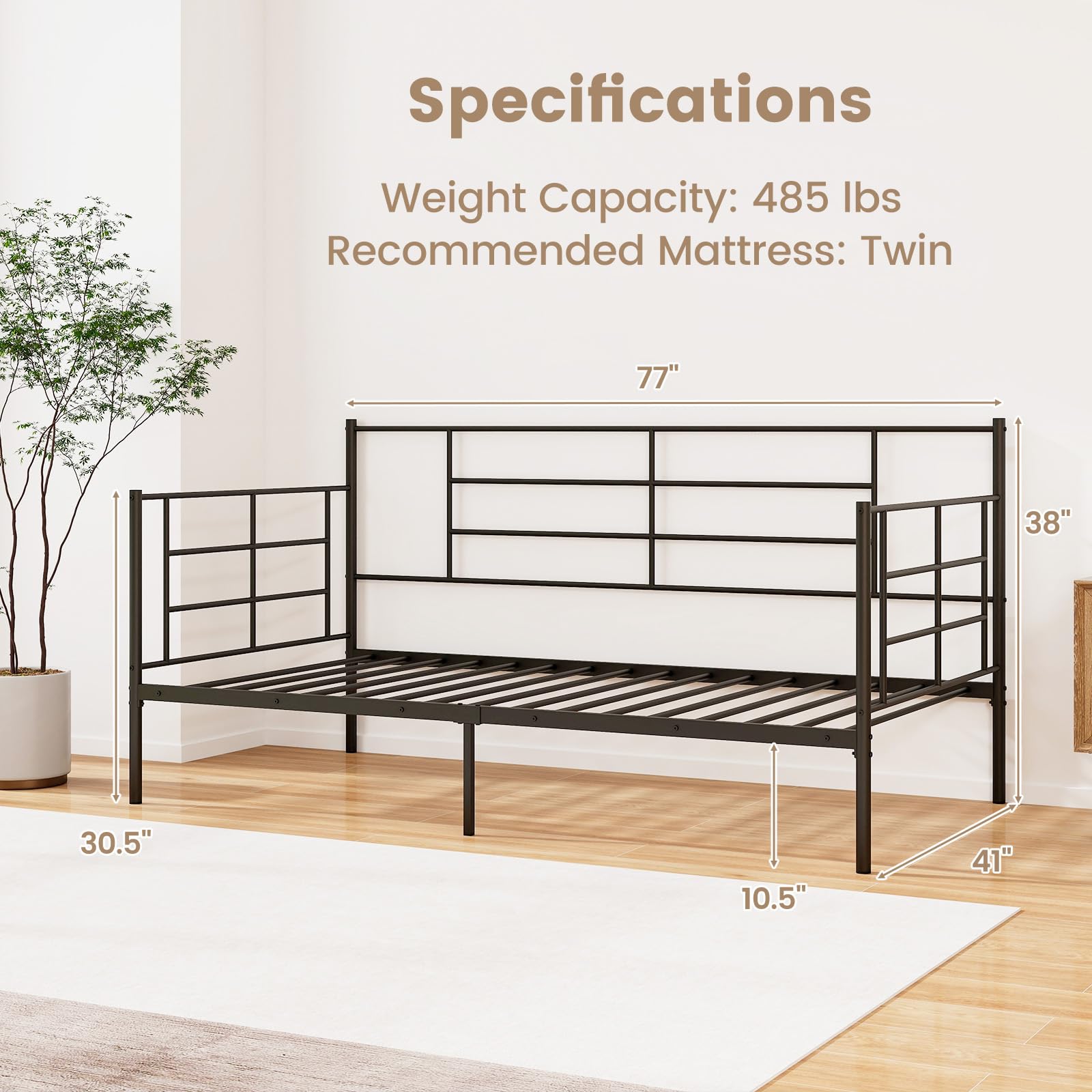 Giantex Metal Twin Daybed, Twin Size Platform Bed with High Headboard & Extra Support Leg