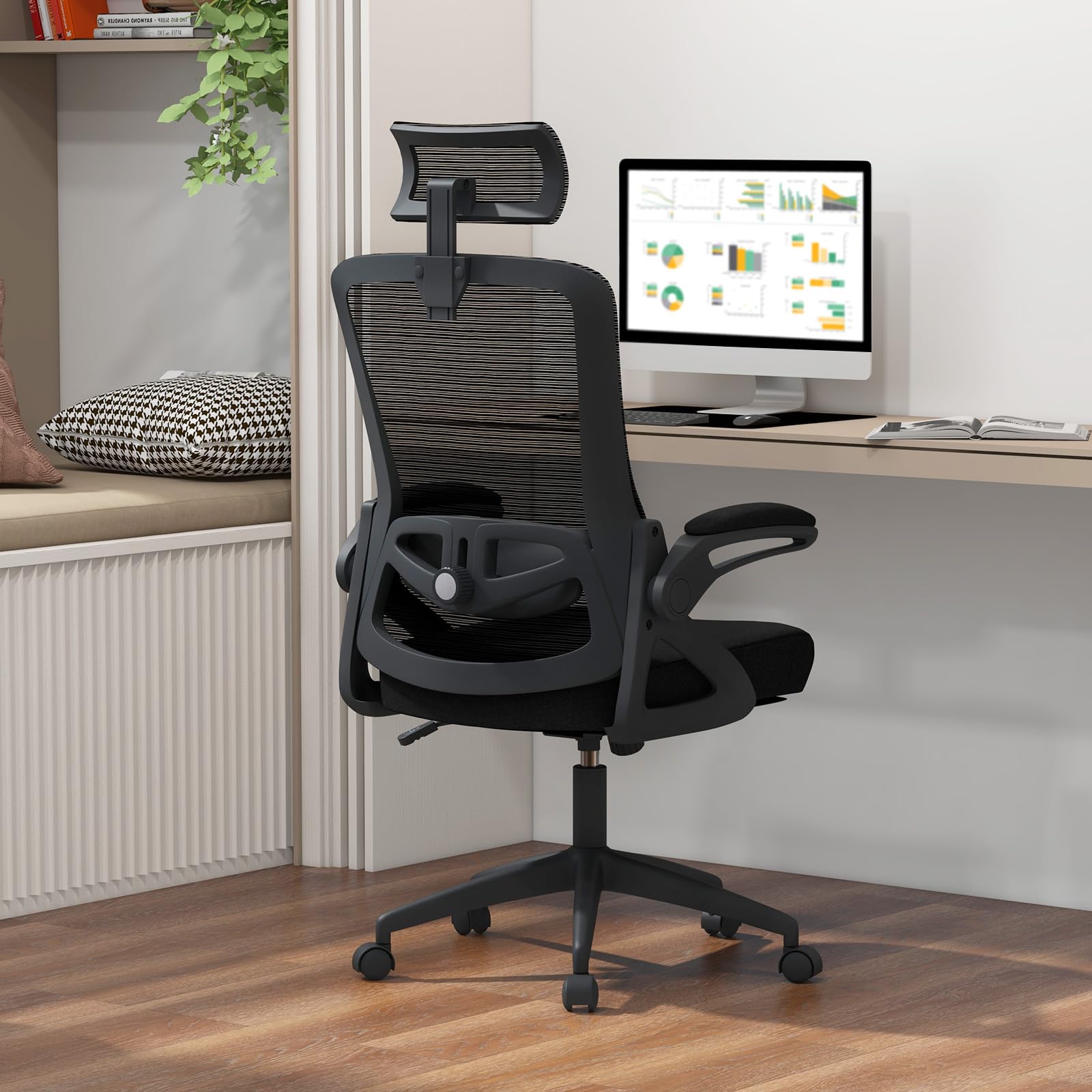 Giantex Ergonomic Mesh Office Chair, High Back Desk Chair with Adjustable Headrest, Lumbar Support