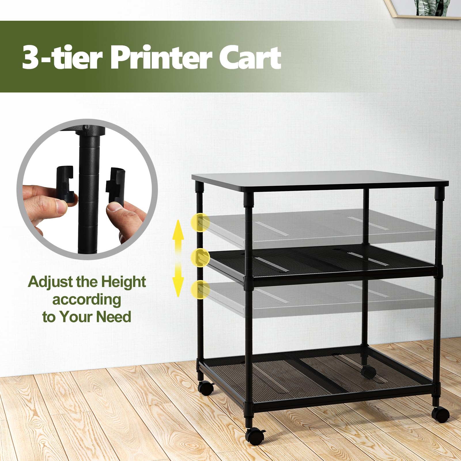 Giantex Printer Stand, 3-Tier Industrial Printer Cart with Lockable Wheels