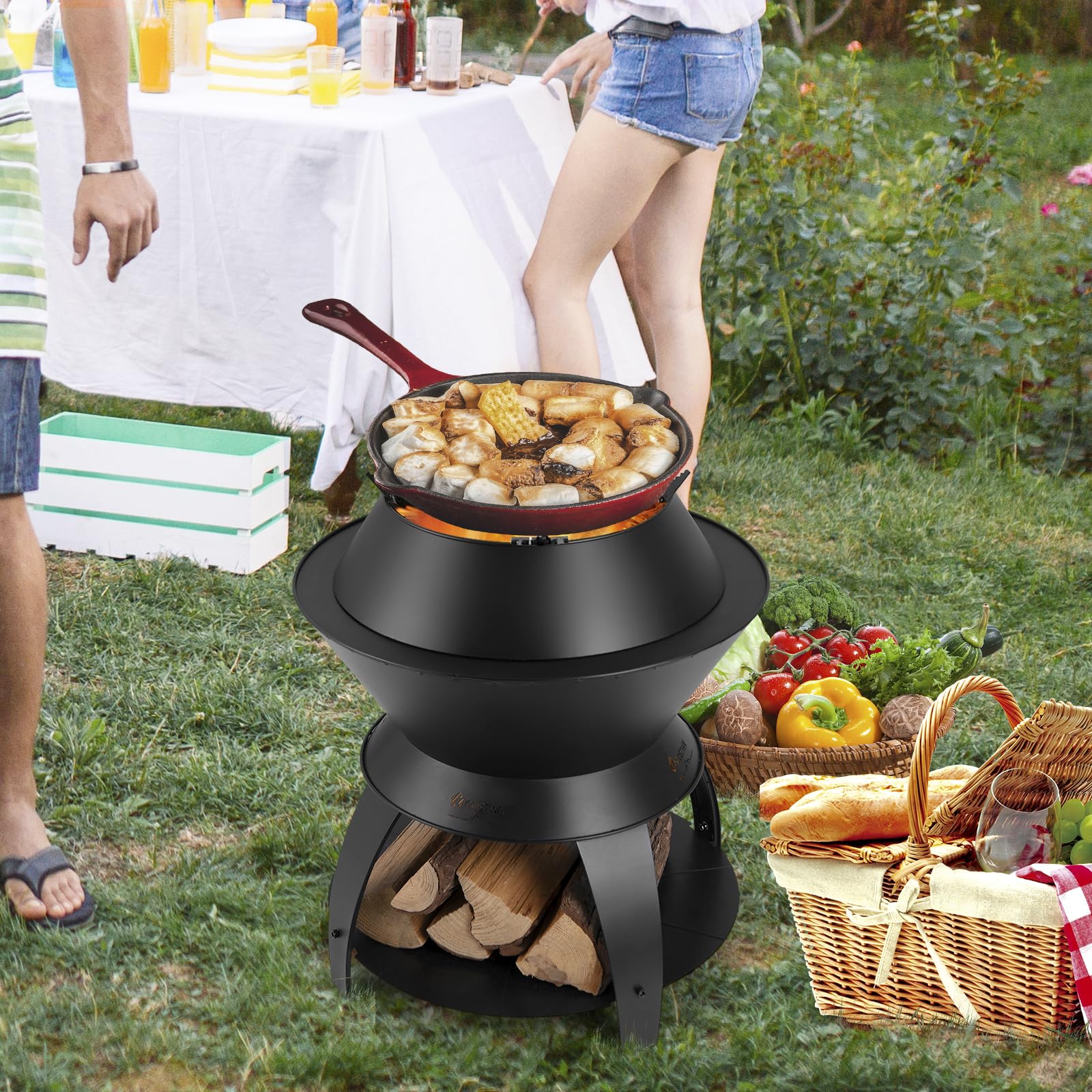 Giantex 3-in-1 Smokeless Fire Pit, 20" Wood Burning Firepit w/Removable Wok Ring & Ash Pan