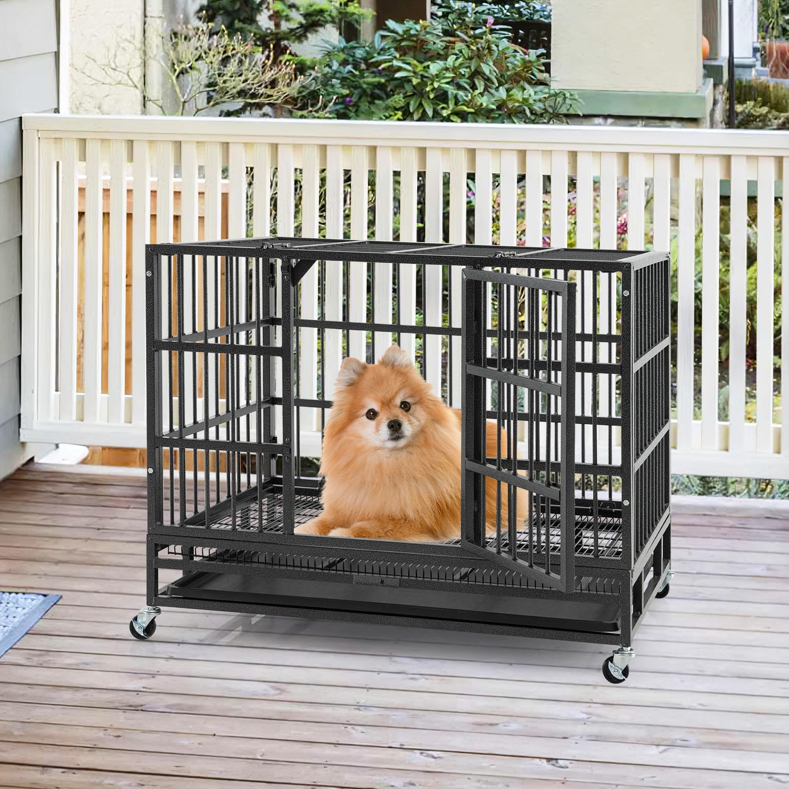 Giantex Heavy Duty Dog Crate, Escape Proof Metal Dog Cage with Double Door