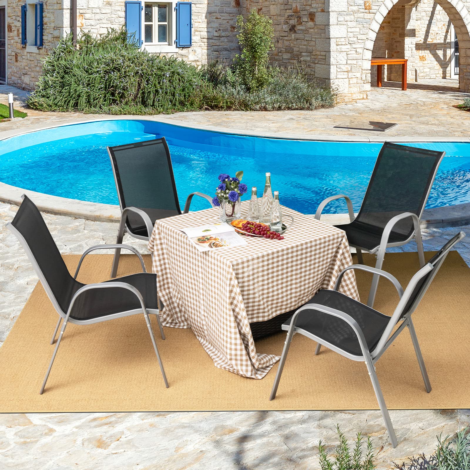 Giantex Set of 4 Patio Chairs, Stackable Outdoor Dining Chairs
