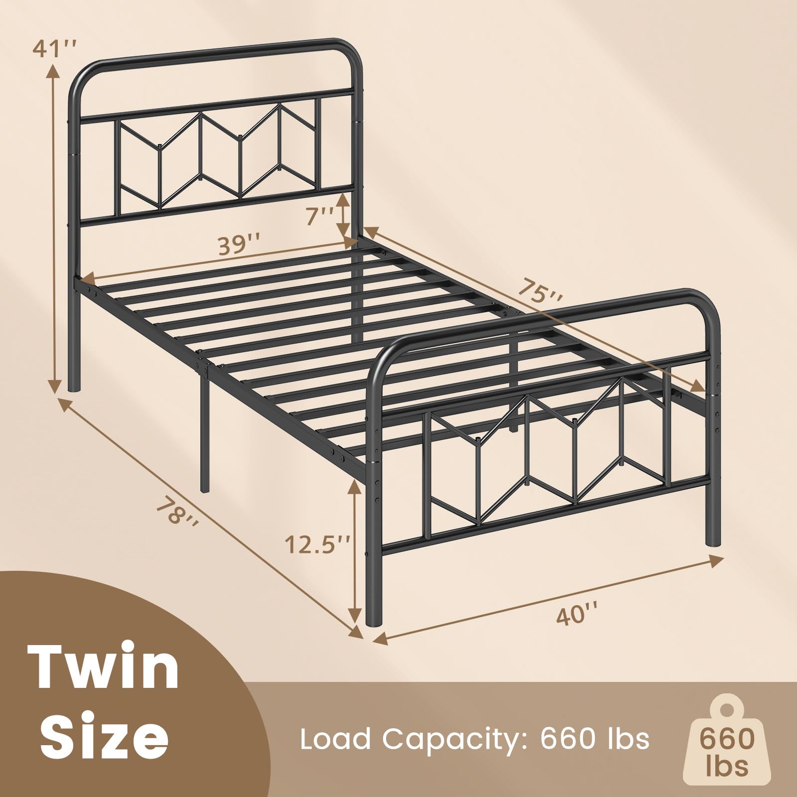 Giantex Metal Twin Bed Frames with Victorian Style Headboard & Footboard, Heavy Duty Slats Support Mattress Foundation