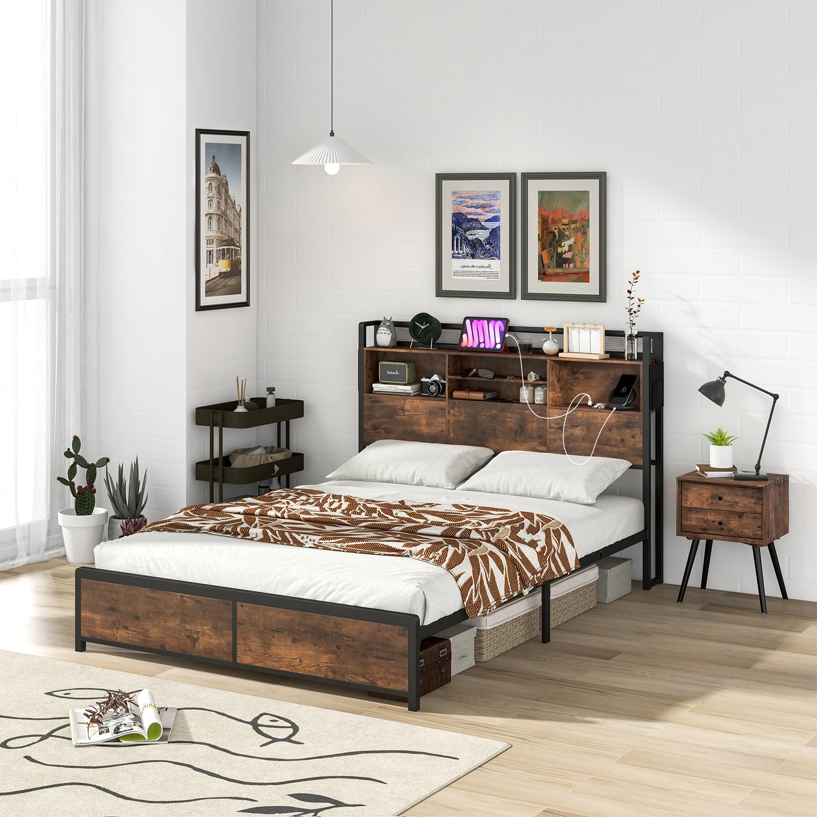 Giantex Bed Frame with Storage Headboard