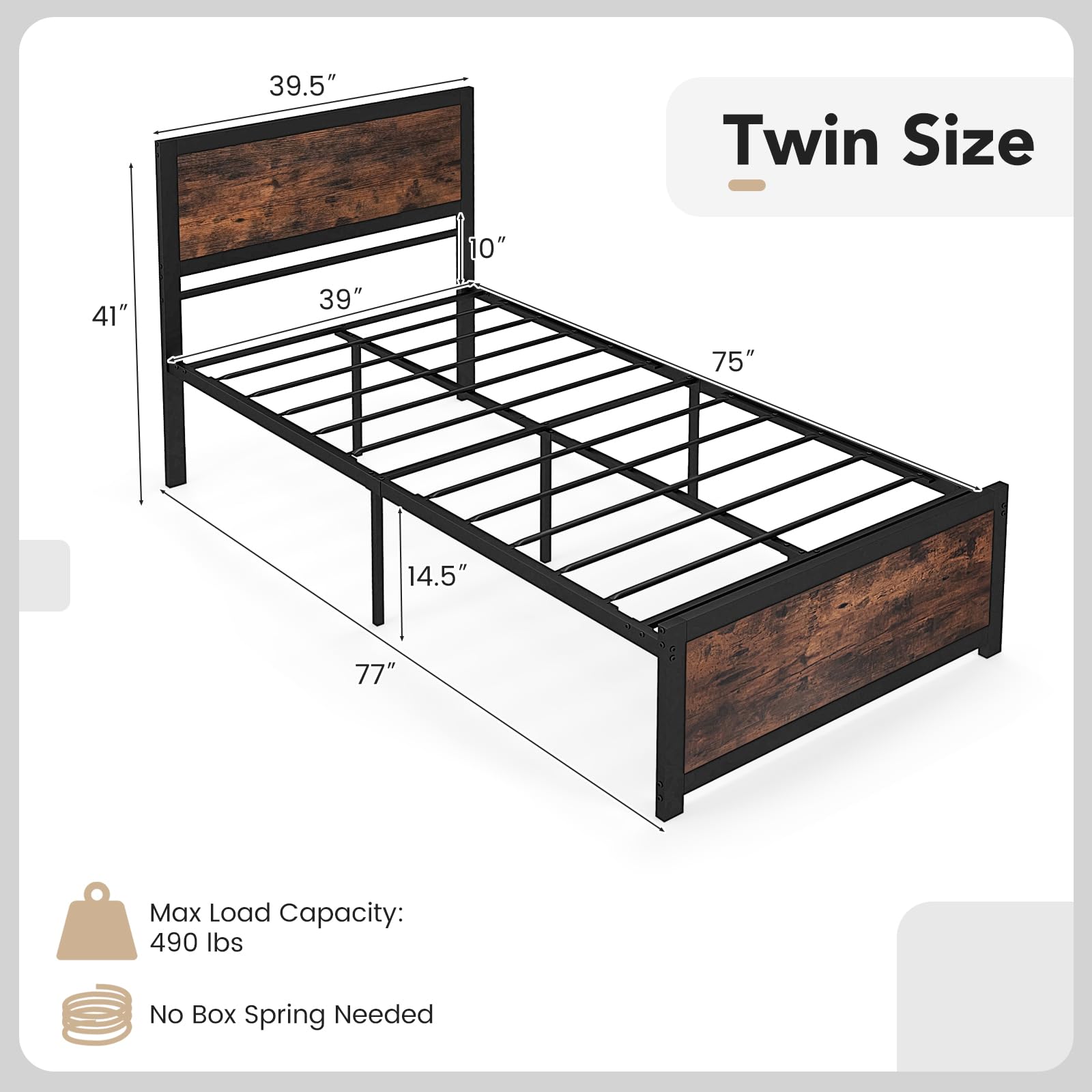 Giantex Twin Bed Frames for Kids, Industrial Metal Platform Bed with Headboard