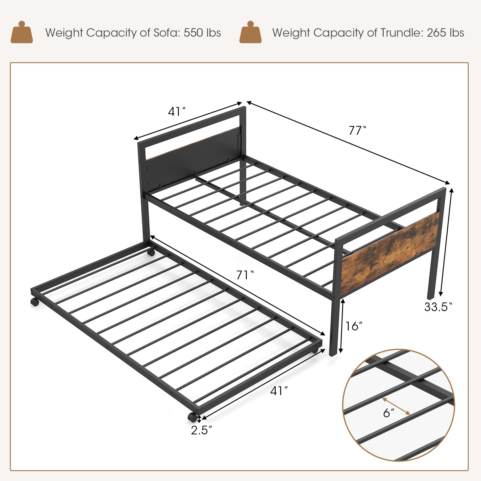 Giantex Metal Daybed with Trundle