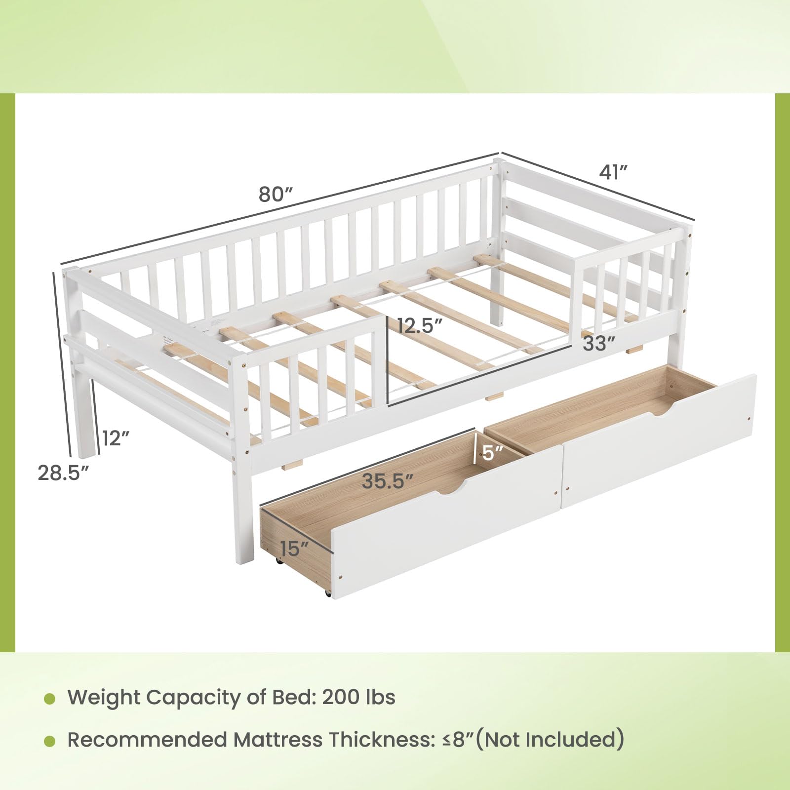 Giantex Twin Daybed with Drawers, Wooden Twin Bed Frame with Side Storage & Slats Support