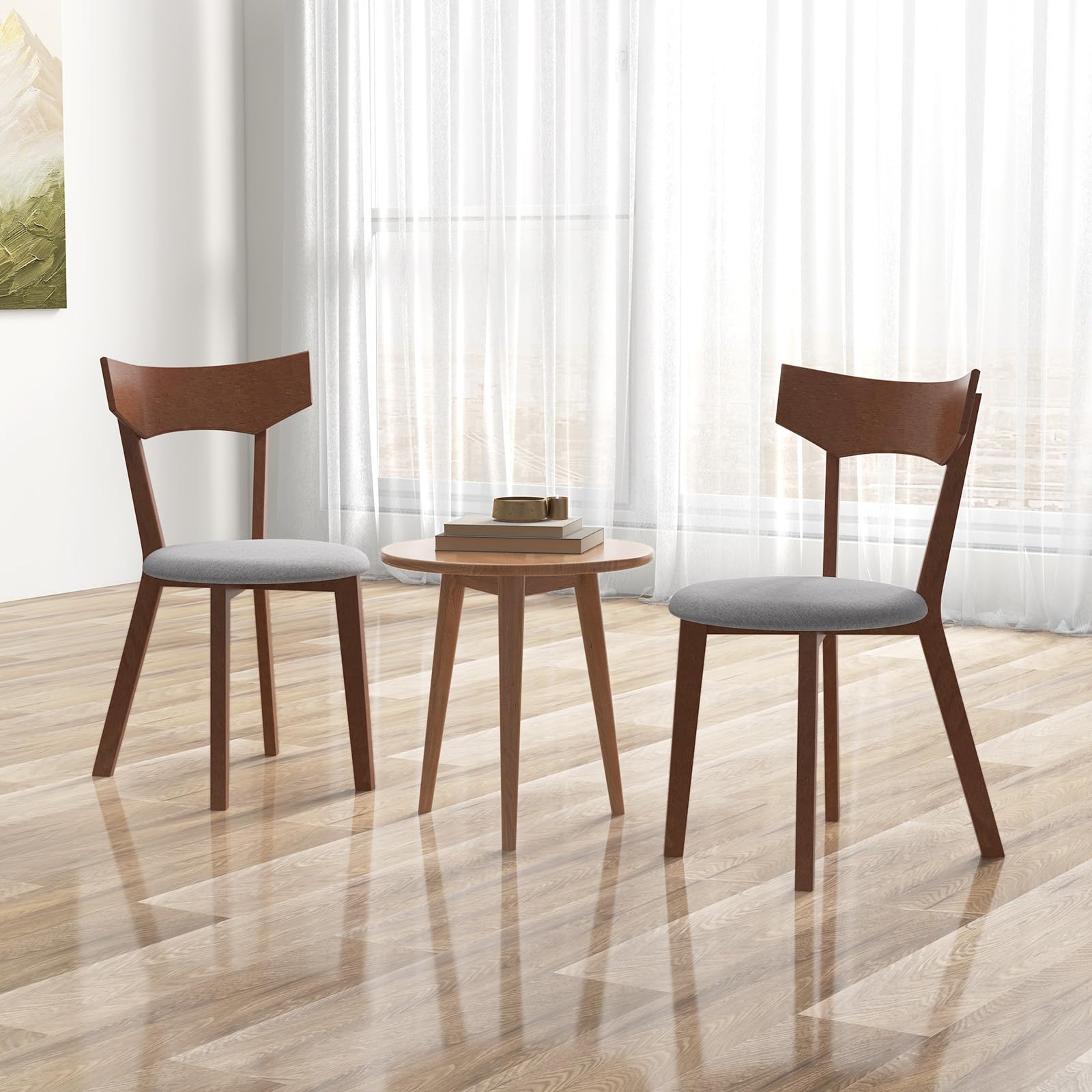 Giantex Wooden Dining Chairs, Solid Wood Kitchen Chairs w/Curved Back & Cushioned Seat