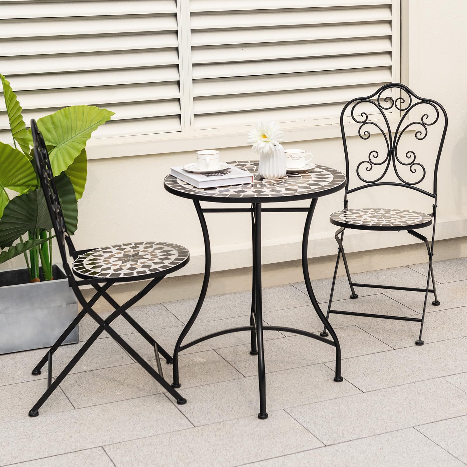 Giantex 24 Inch Patio Bistro Table, Mosaic Round Table w/Ceramic Tile Tabletop