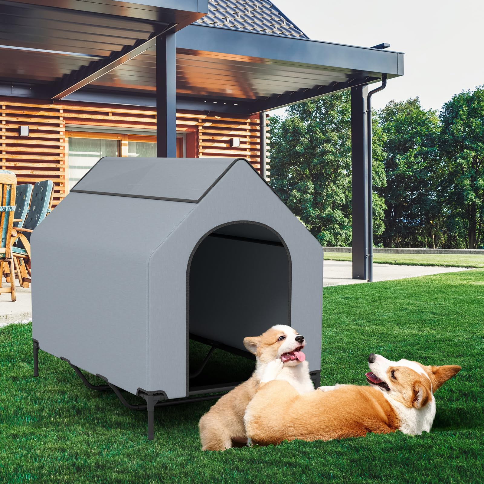 Giantex Dog House Outdoor Extra Large, Elevated Dog Bed with Weatherproof Canopy