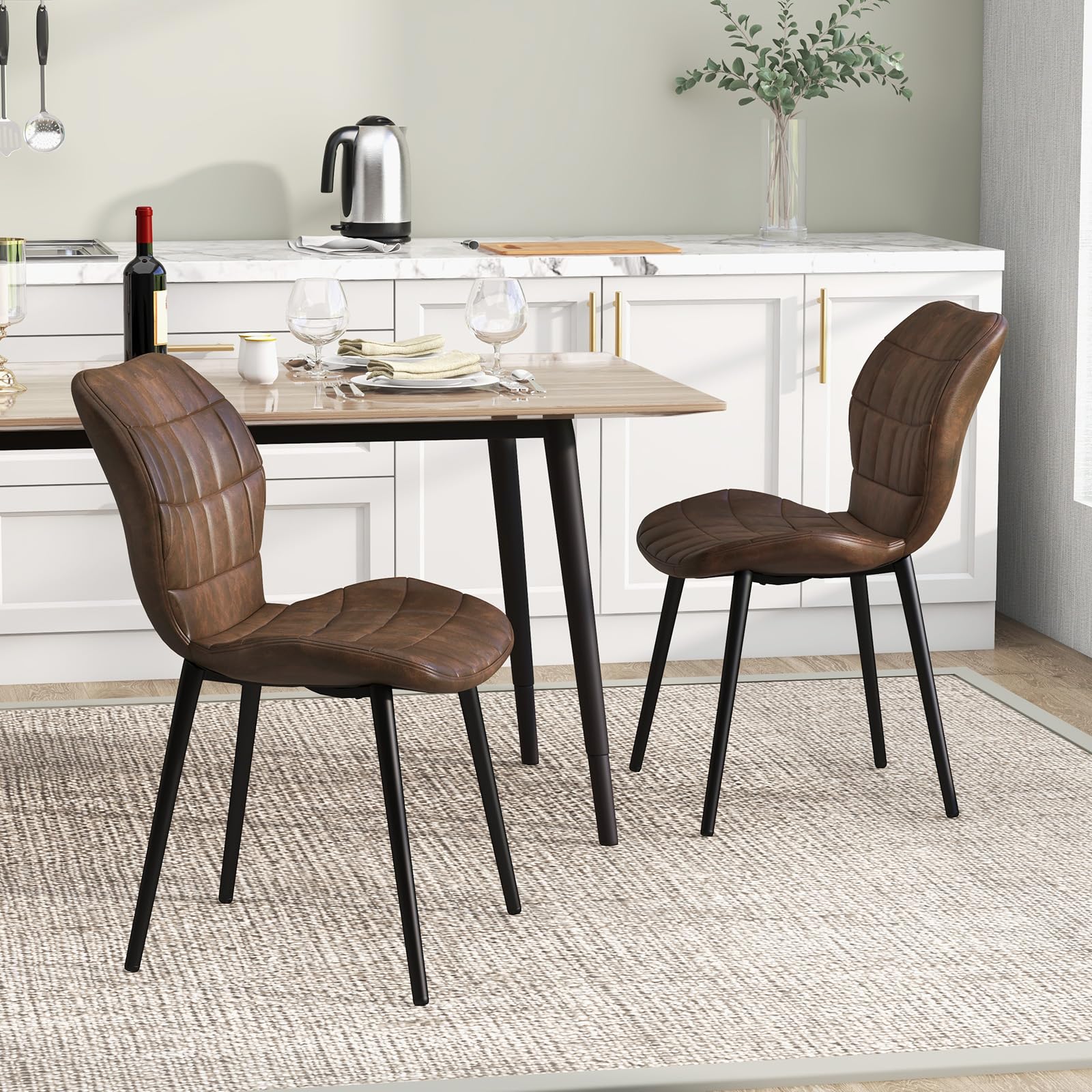 Giantex Upholstered Dining Chairs, Mid Century Retro Kitchen Chairs w/Padded Back & Seat