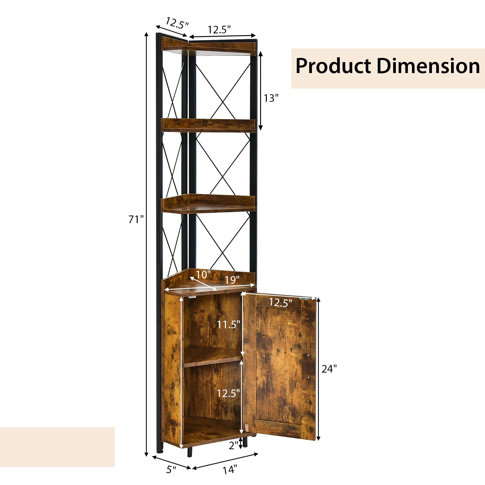 Giantex 4-Tier Corner Shelf with Cabinet - 71" Tall Free Standing Storage Shelves Rack Plant Stand