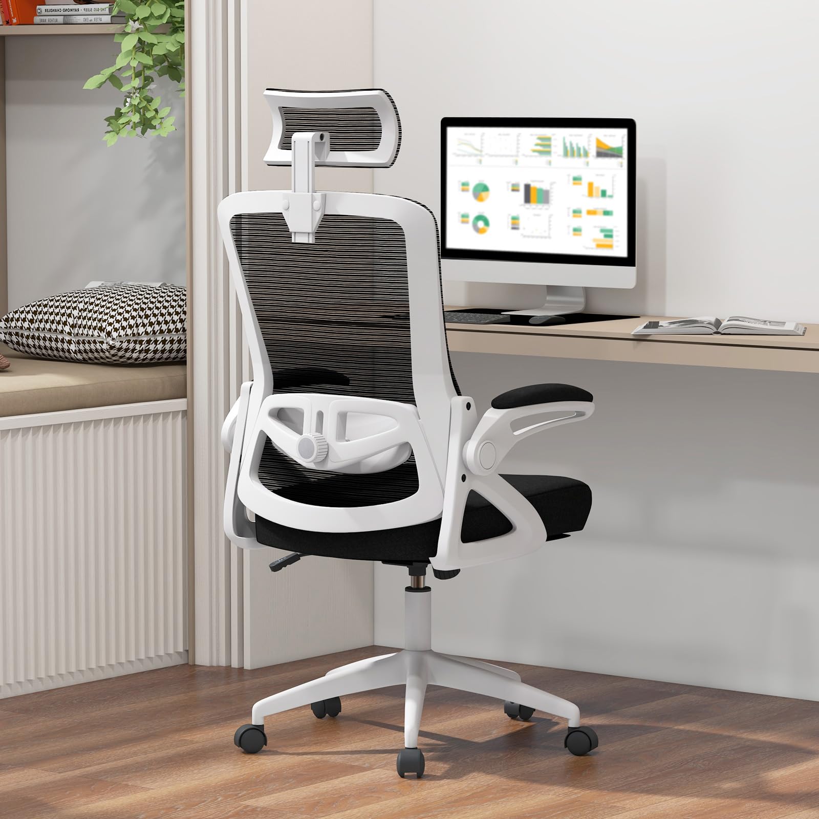 Giantex Ergonomic Mesh Office Chair, High Back Desk Chair with Adjustable Headrest, Lumbar Support