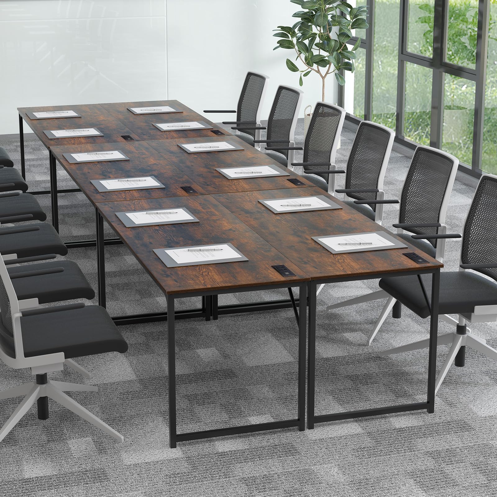 Giantex 30 FT Conference Table with Charging Station, 60" x 24" Rectangular Large Meeting Room Desk with Storage Bag & Hook