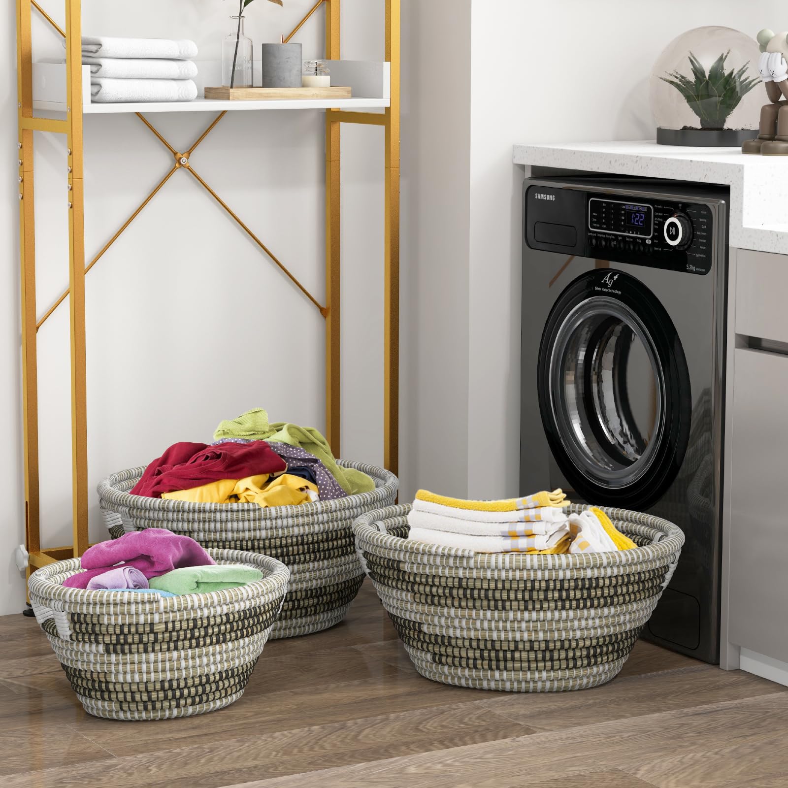 Giantex Woven Laundry Basket 24"/20"/16"- Set of 3 Stackable Storage Baskets with Handles