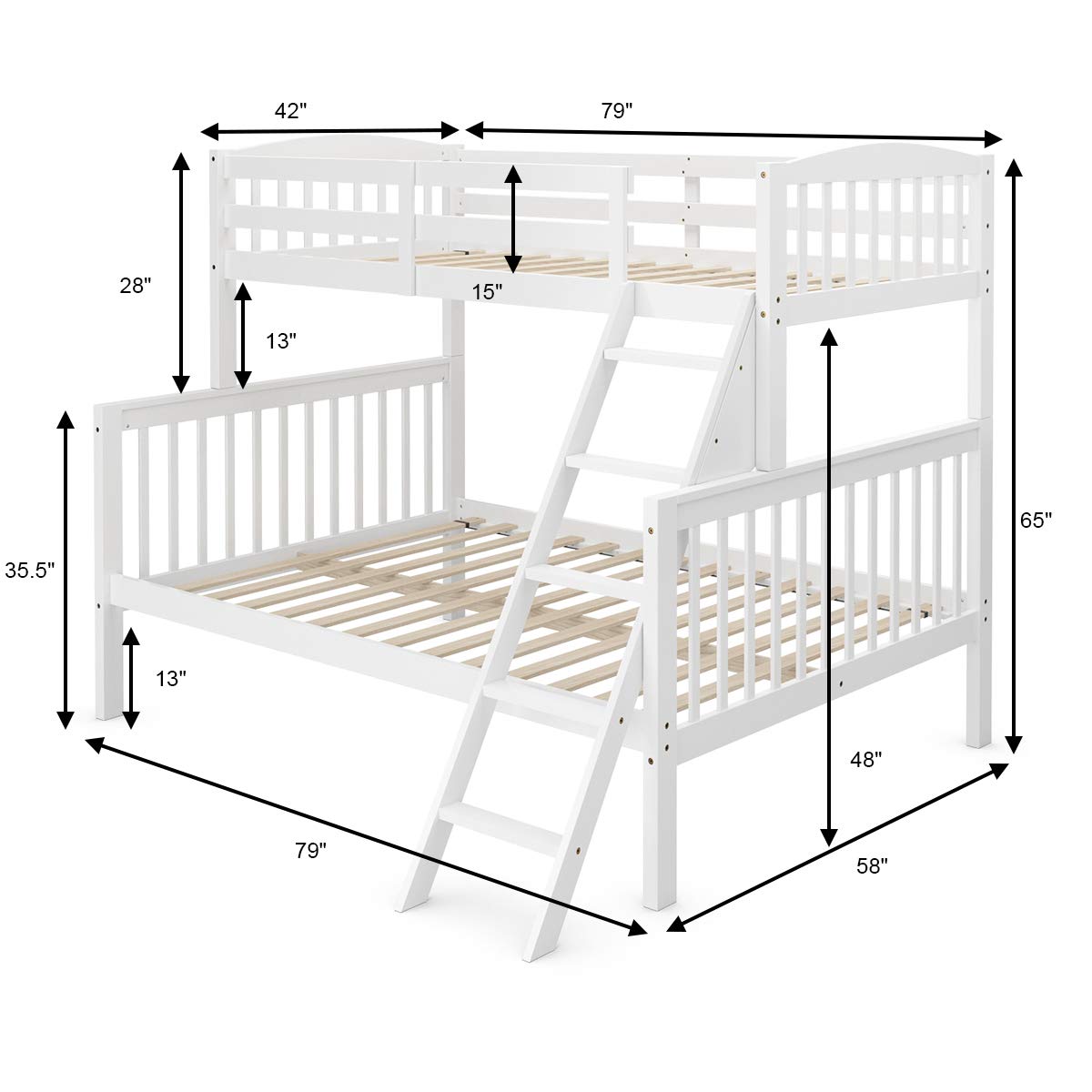 Giantex Bunk Bed, Solid Wood Detachable Bed Frame with High Guardrails & Integrated Ladder