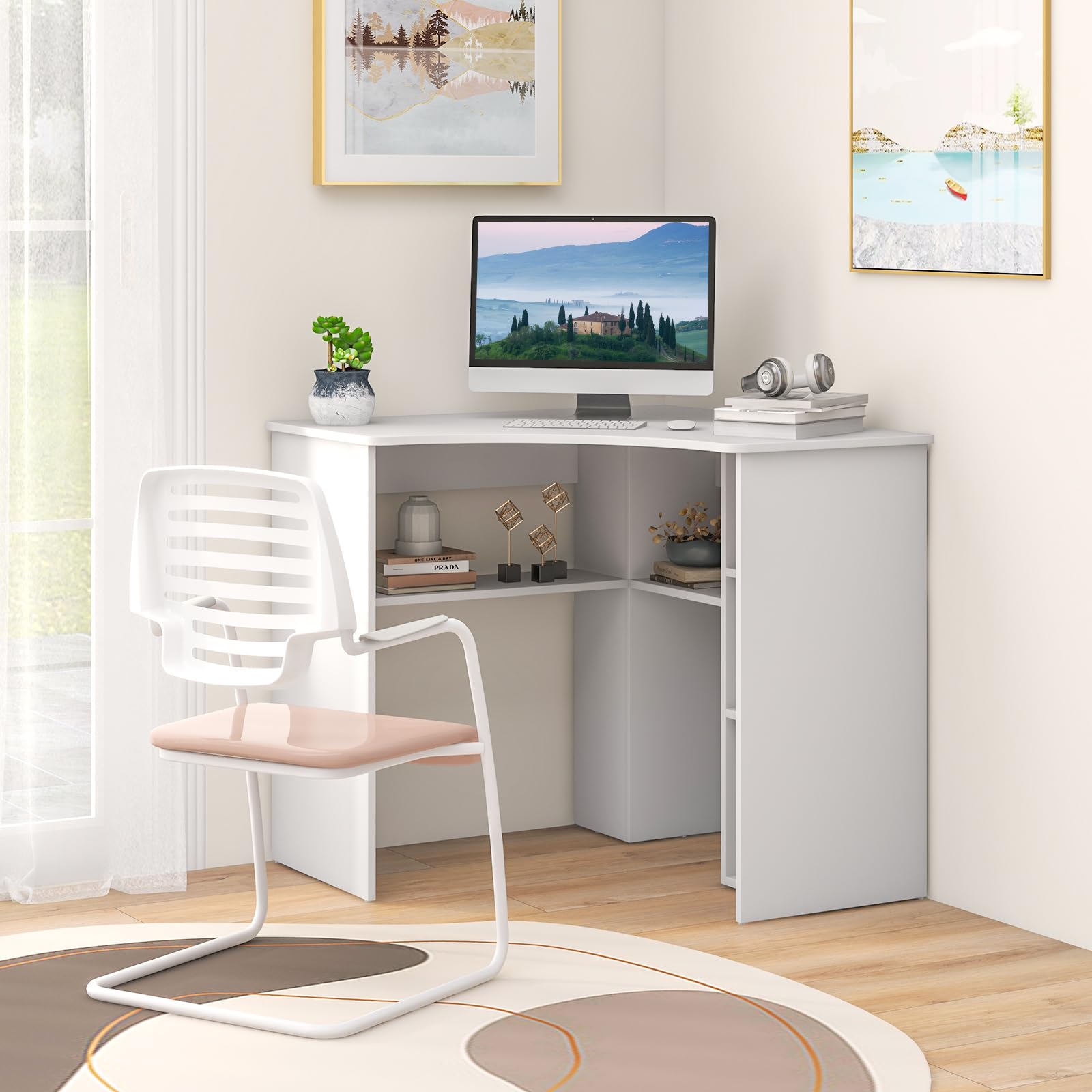 Giantex Corner Desk with Storage, 34" W x 30.5" H Small Computer Desk with Adjustable Shelves