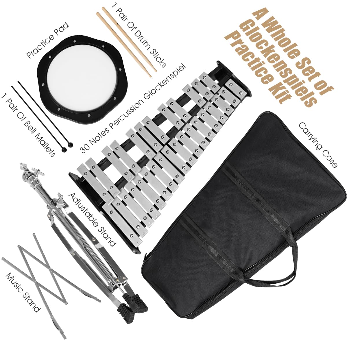 Giantex Percussion Glockenspiel Bell Kit 30 Notes