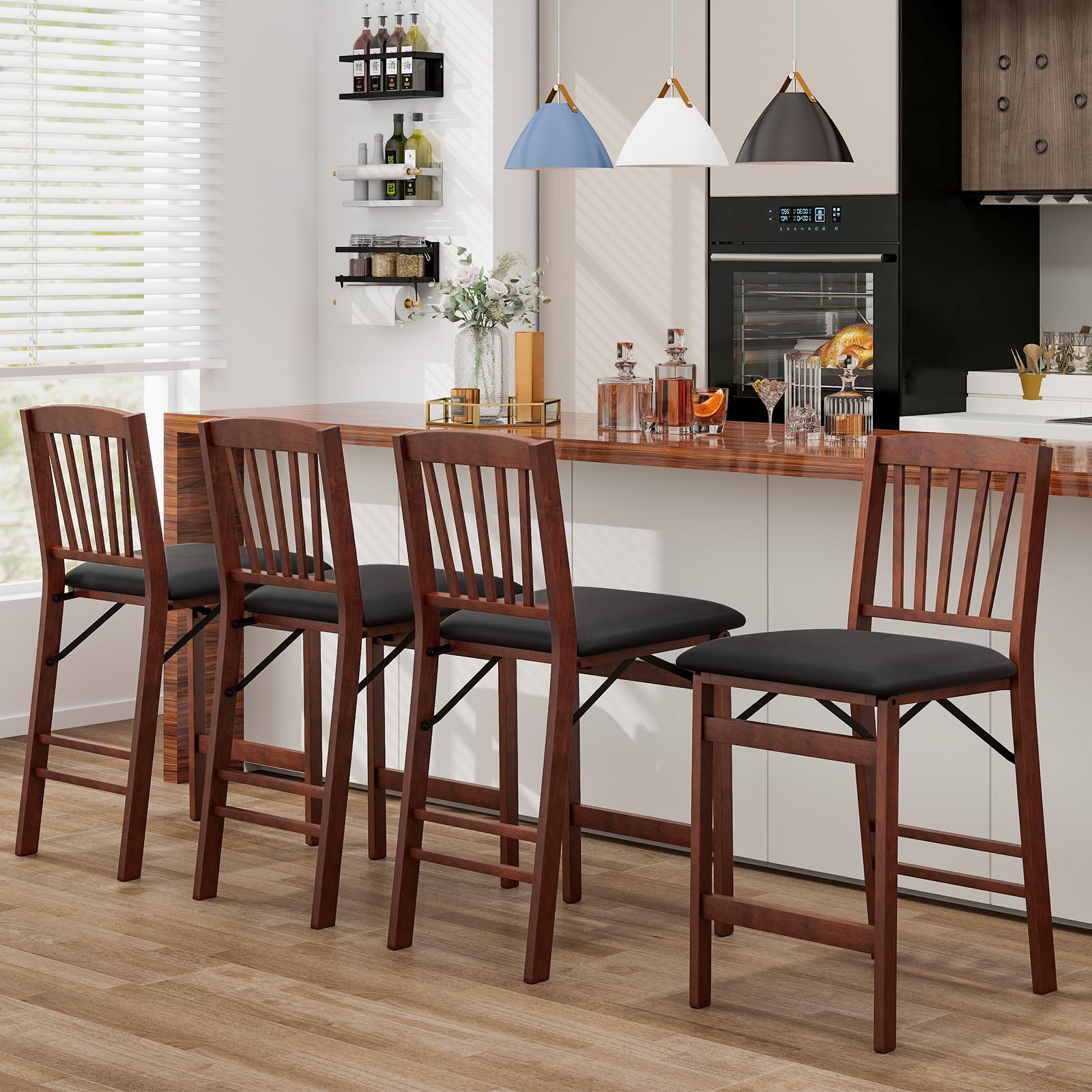 Giantex Folding Bar Stools Set, 24.5" Counter Height Bar Dining Chairs with Back