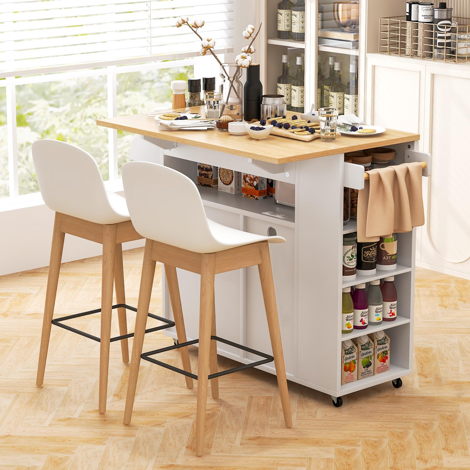 Giantex Rolling Kitchen Island Cart w/Drop Leaf