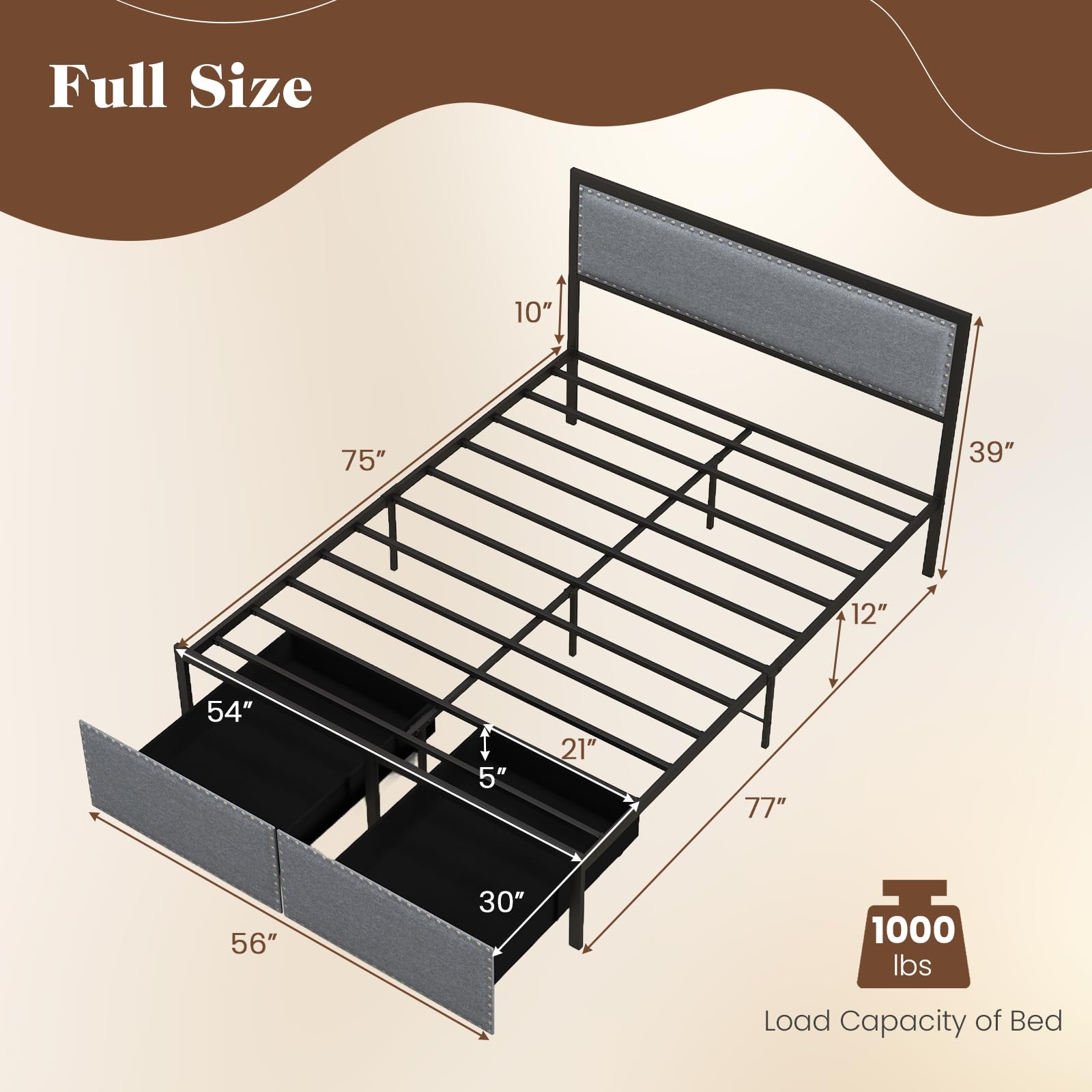 Giantex Bed Frame with LED Lights and 2 Storage Drawers