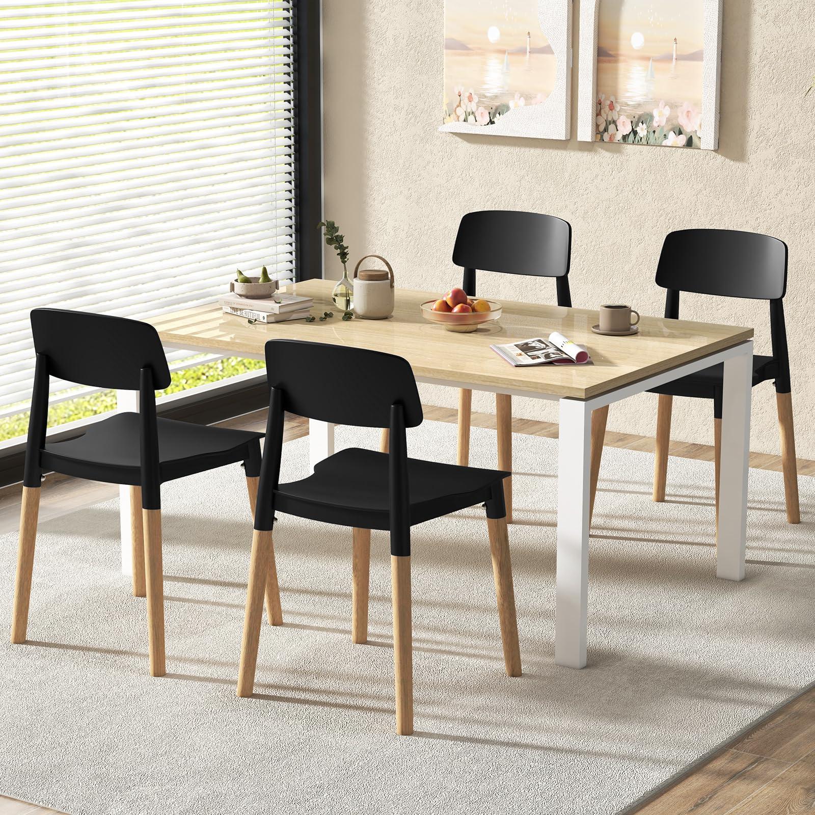 Giantex Wooden Dining Chairs Set of 4, Modern Dining Side Chairs Set w/Ergonomic Backrest, Wide Seat & Sturdy Wooden Legs