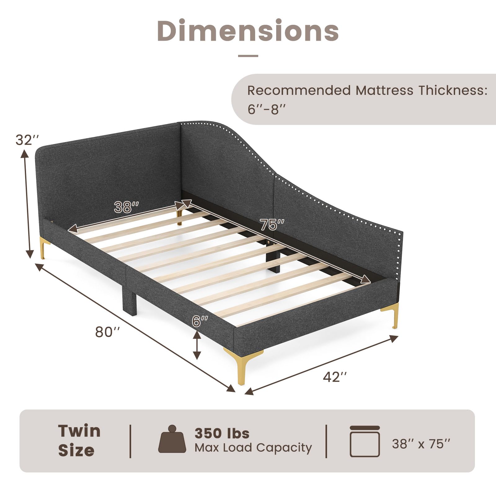 Giantex Upholstered Daybed, Rivet-Tufted Platform Bed with Headboard